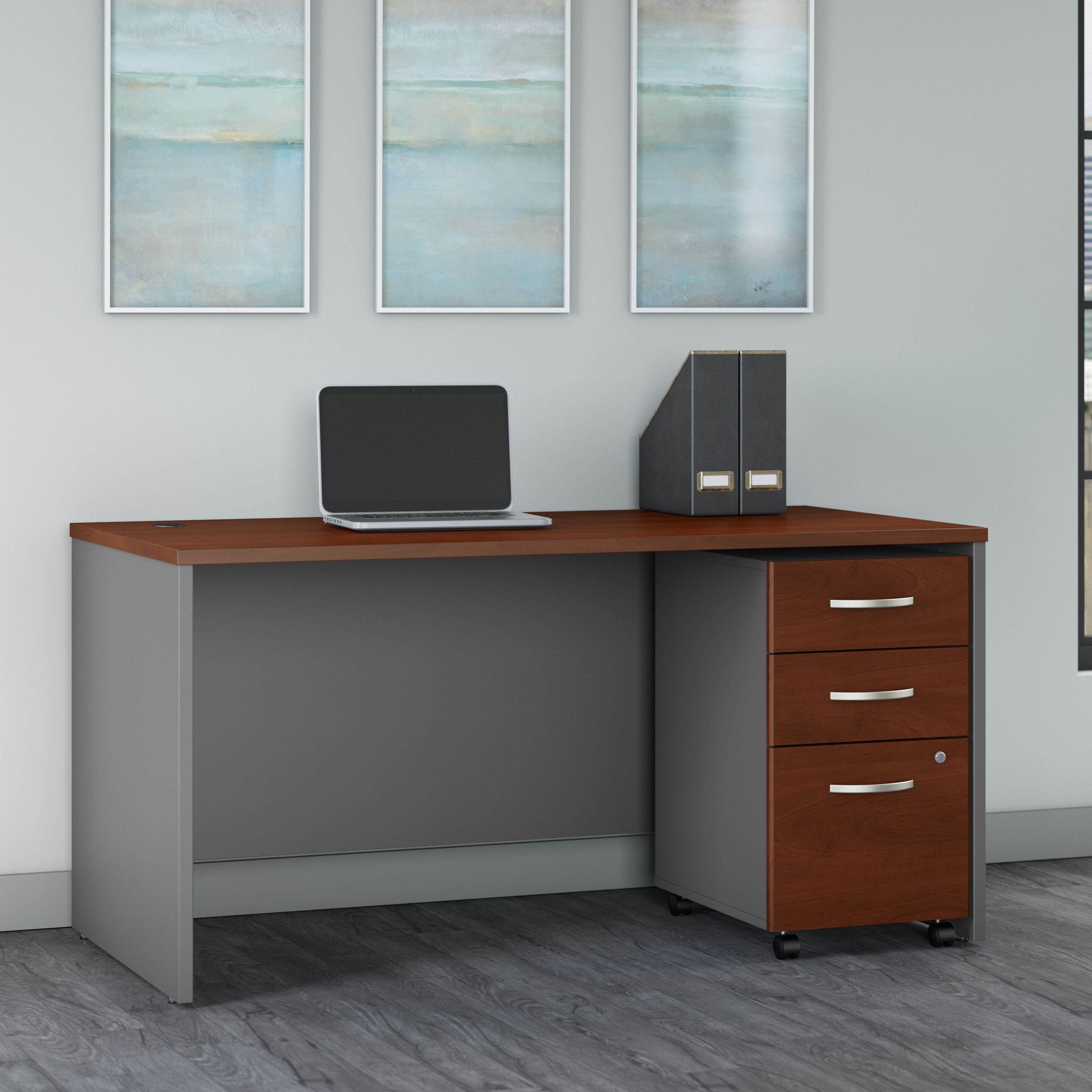 Shop Bush Business Furniture Series C 60W x 30D Office Desk with 3 Drawer Mobile File Cabinet 01 SRC144HCSU #color_hansen cherry/graphite gray