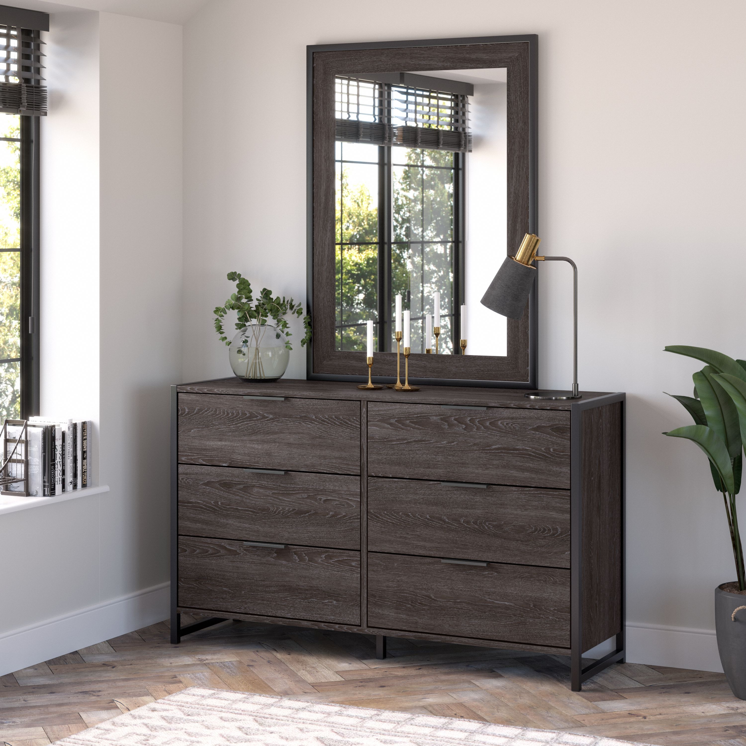 Shop Bush Furniture Atria 6 Drawer Dresser with Mirror 01 ATR015CR #color_charcoal gray