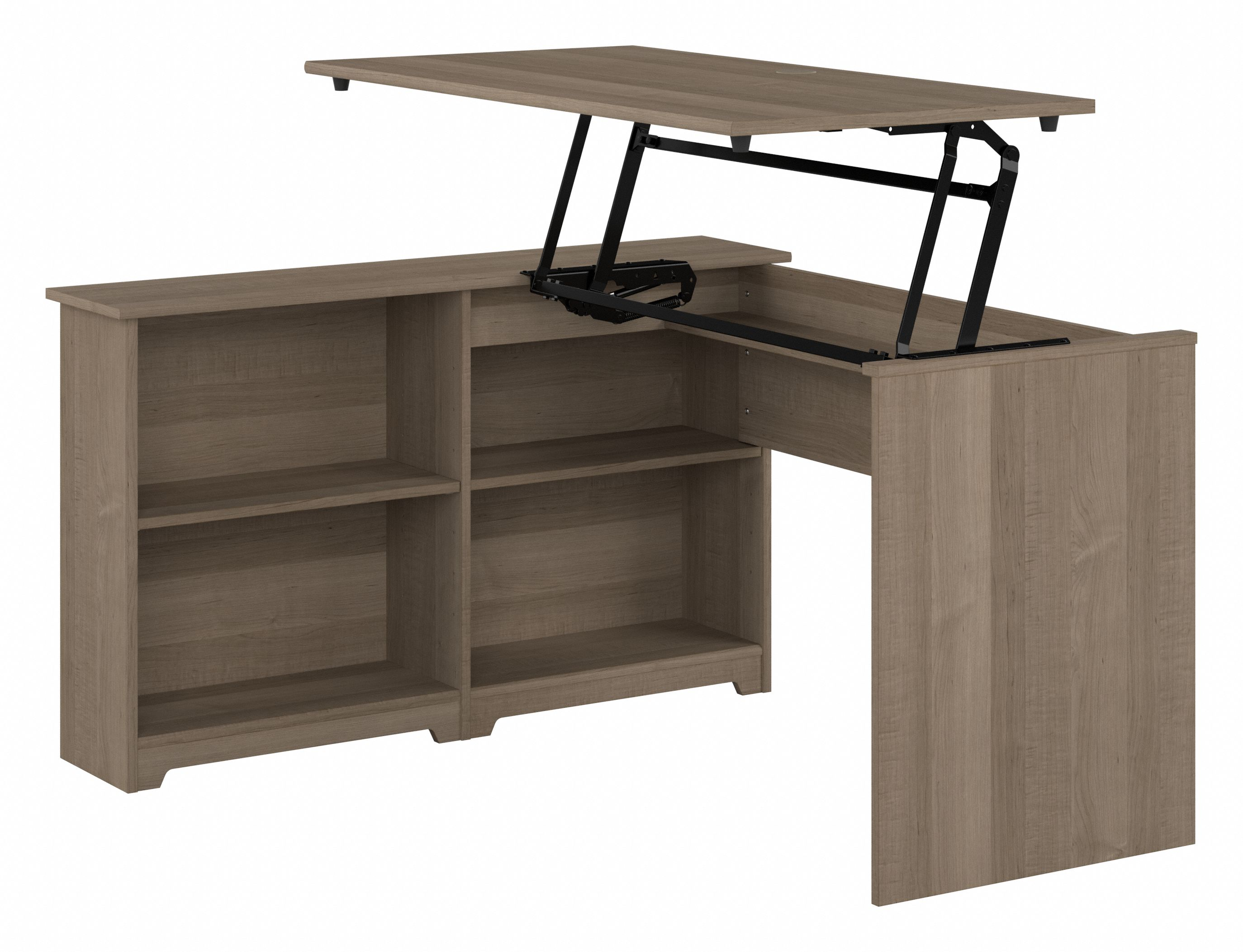 Shop Bush Furniture Cabot 52W 3 Position Sit to Stand Corner Desk with Shelves 02 WC31216 #color_ash gray
