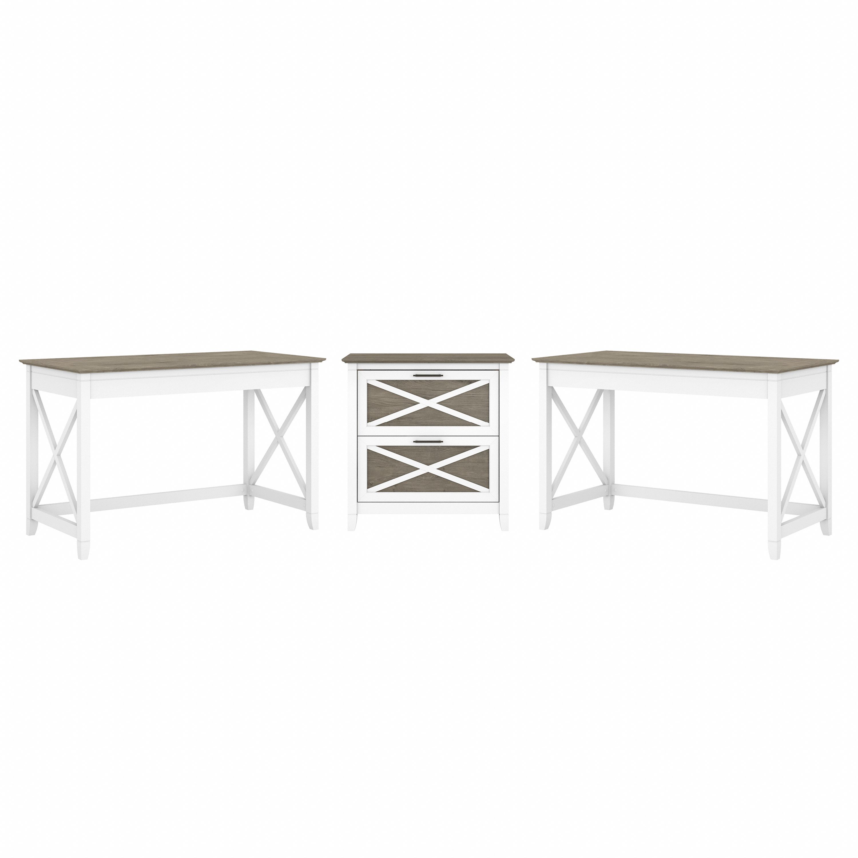 Shop Bush Furniture Key West 2 Person Desk Set with Lateral File Cabinet 02 KWS047G2W #color_shiplap gray
