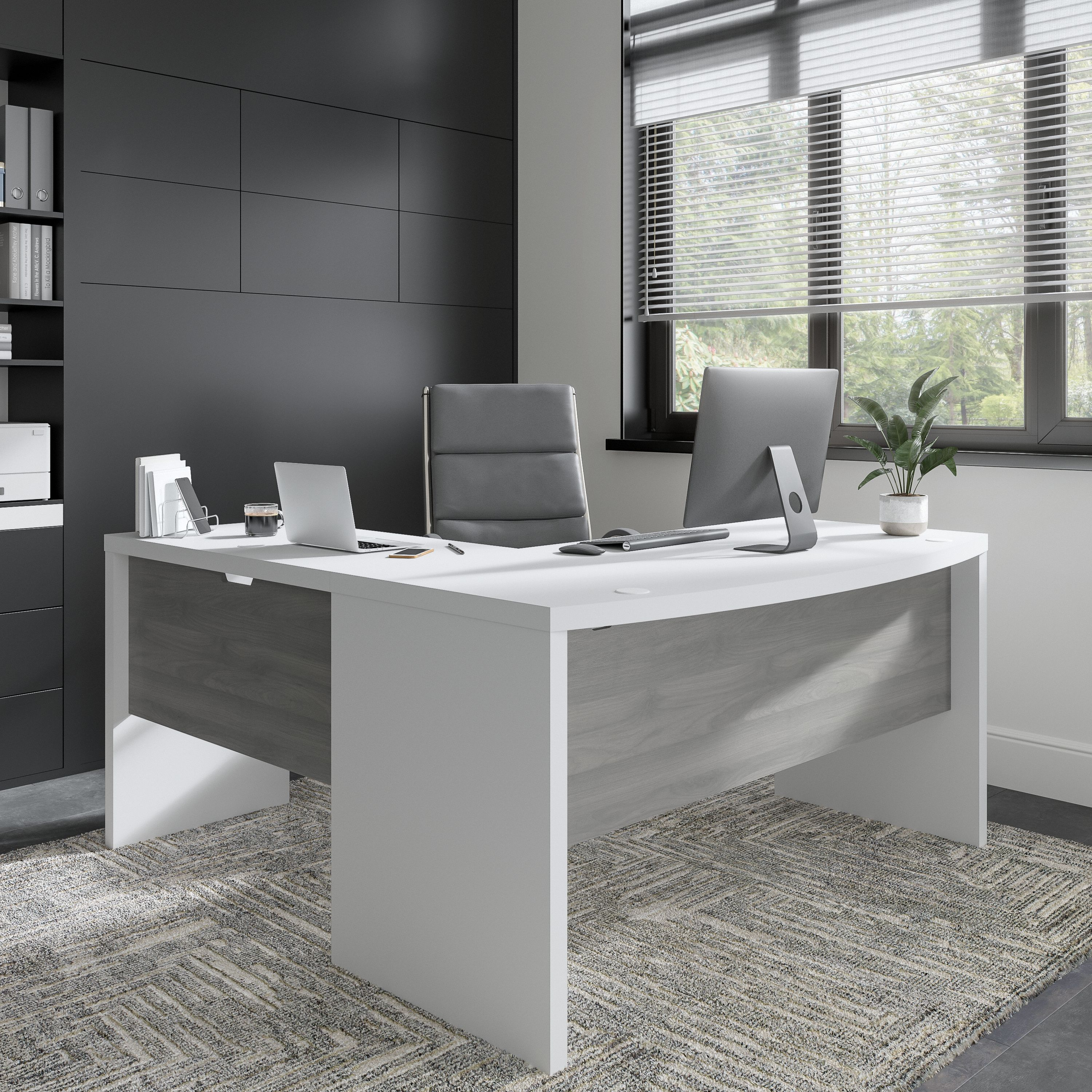 Shop Bush Business Furniture Echo L Shaped Bow Front Desk 01 ECH025WHMG #color_pure white/modern gray
