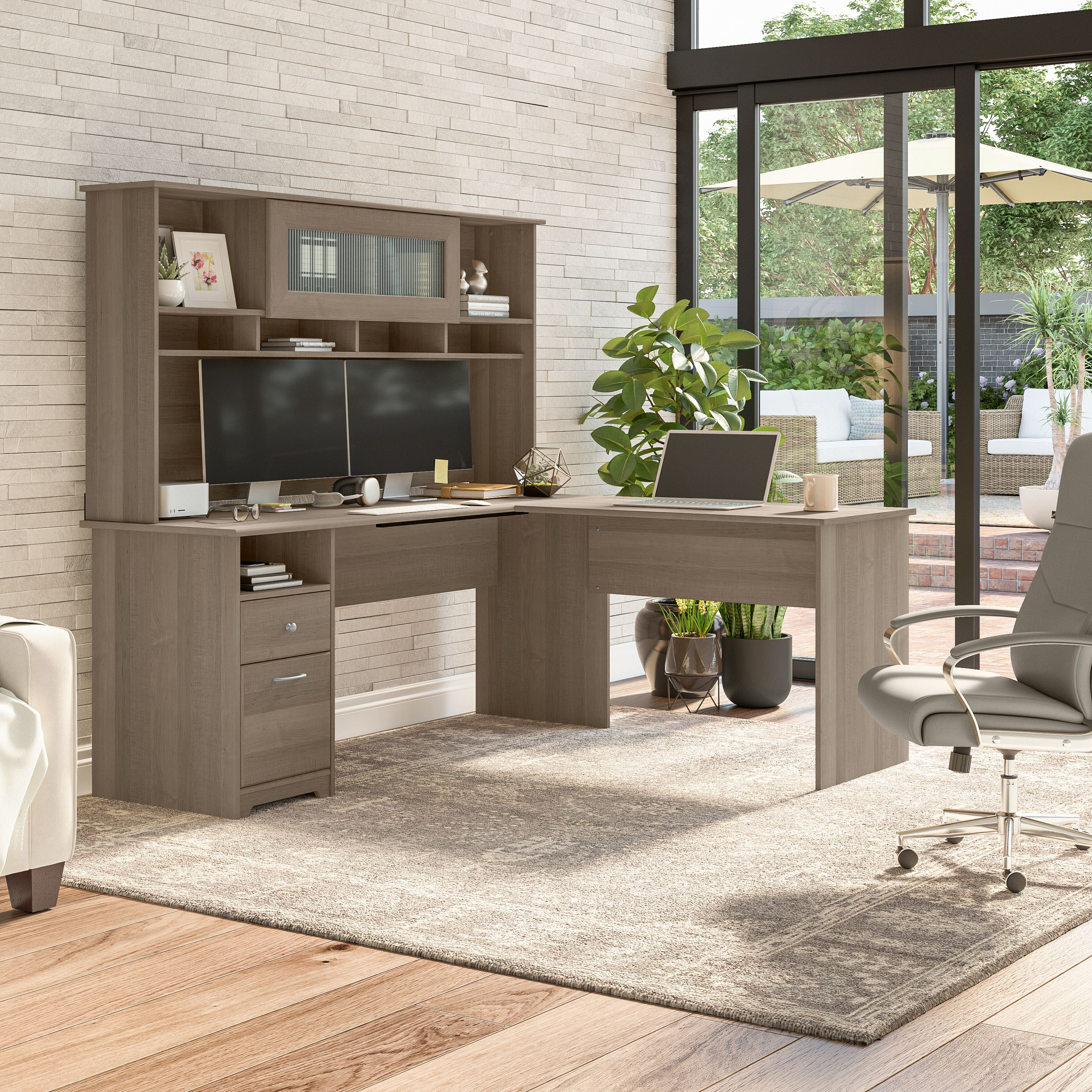 Shop Bush Furniture Cabot 72W L Shaped Computer Desk with Hutch and Drawers 01 CAB053AG #color_ash gray