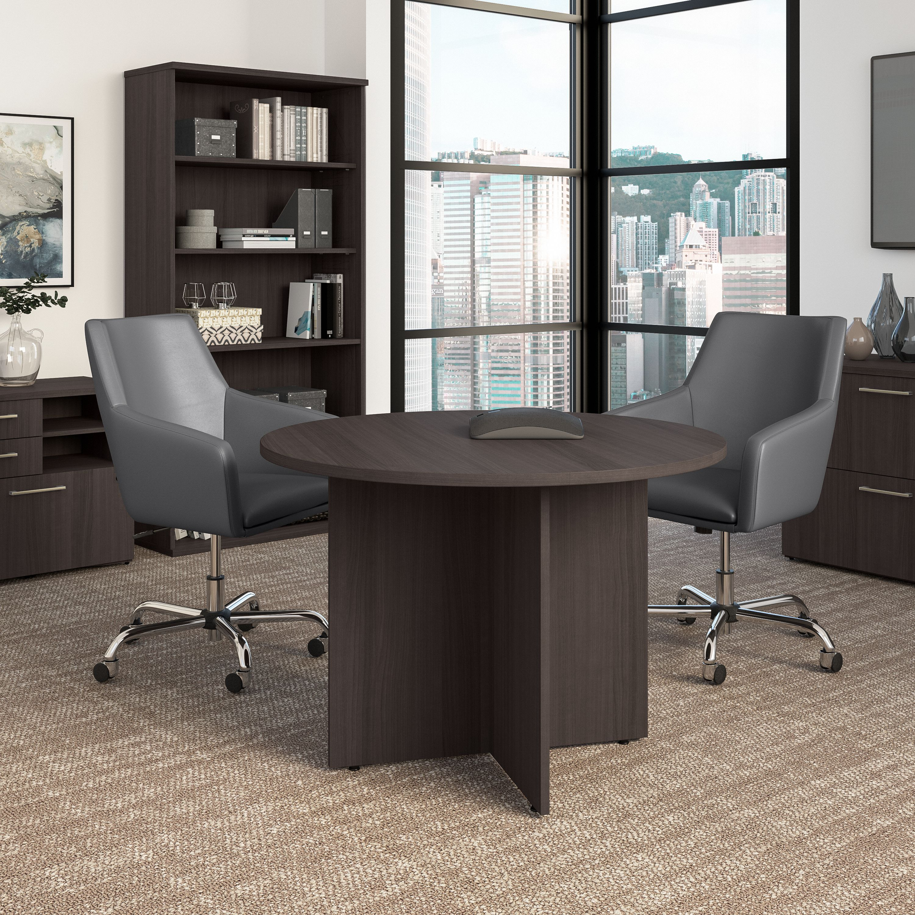 Shop Bush Business Furniture 42W Round Conference Table with Wood Base 01 99TB42RSG #color_storm gray