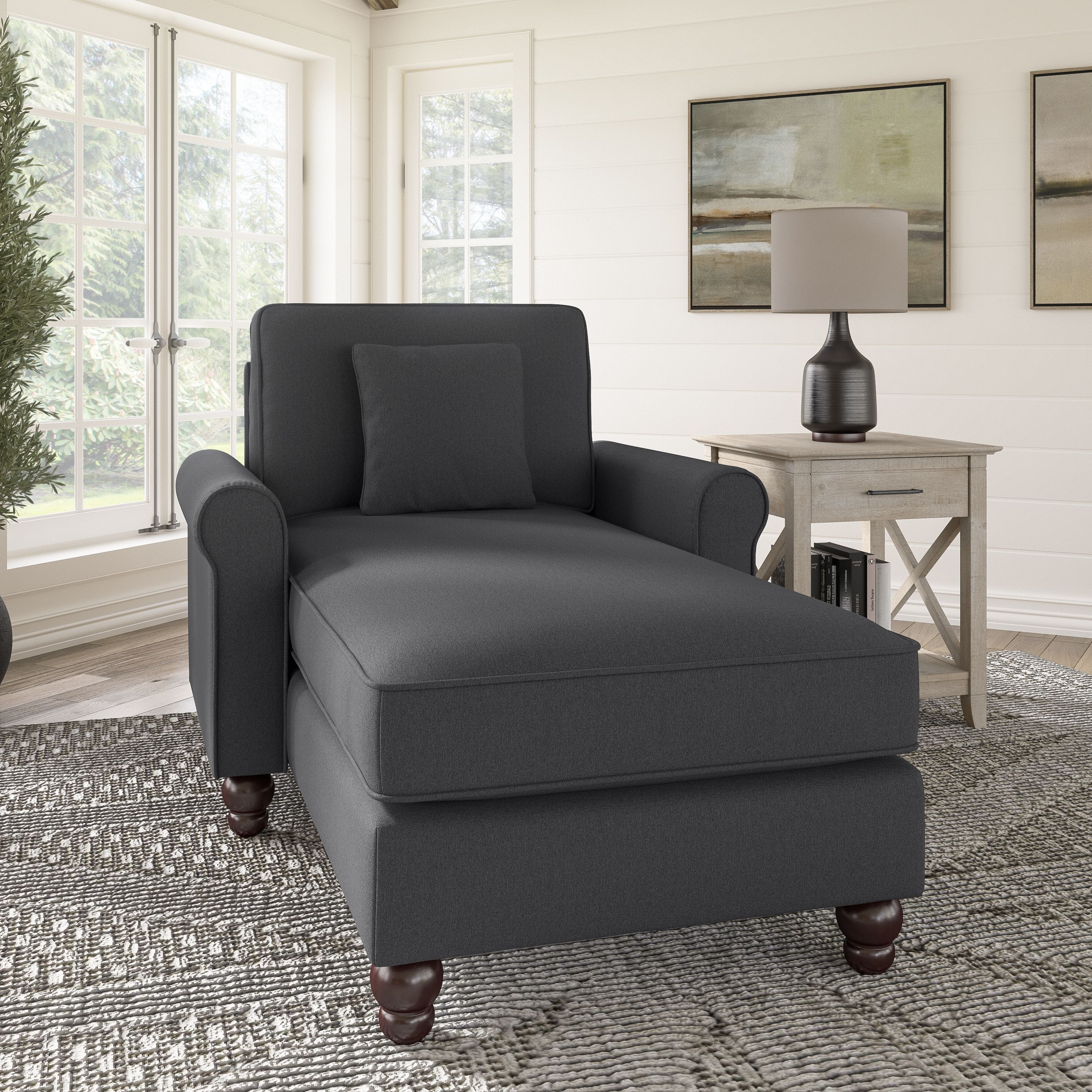 Shop Bush Furniture Hudson Chaise Lounge with Arms 01 HDM41BCGH-03K #color_charcoal gray herringbone fabr