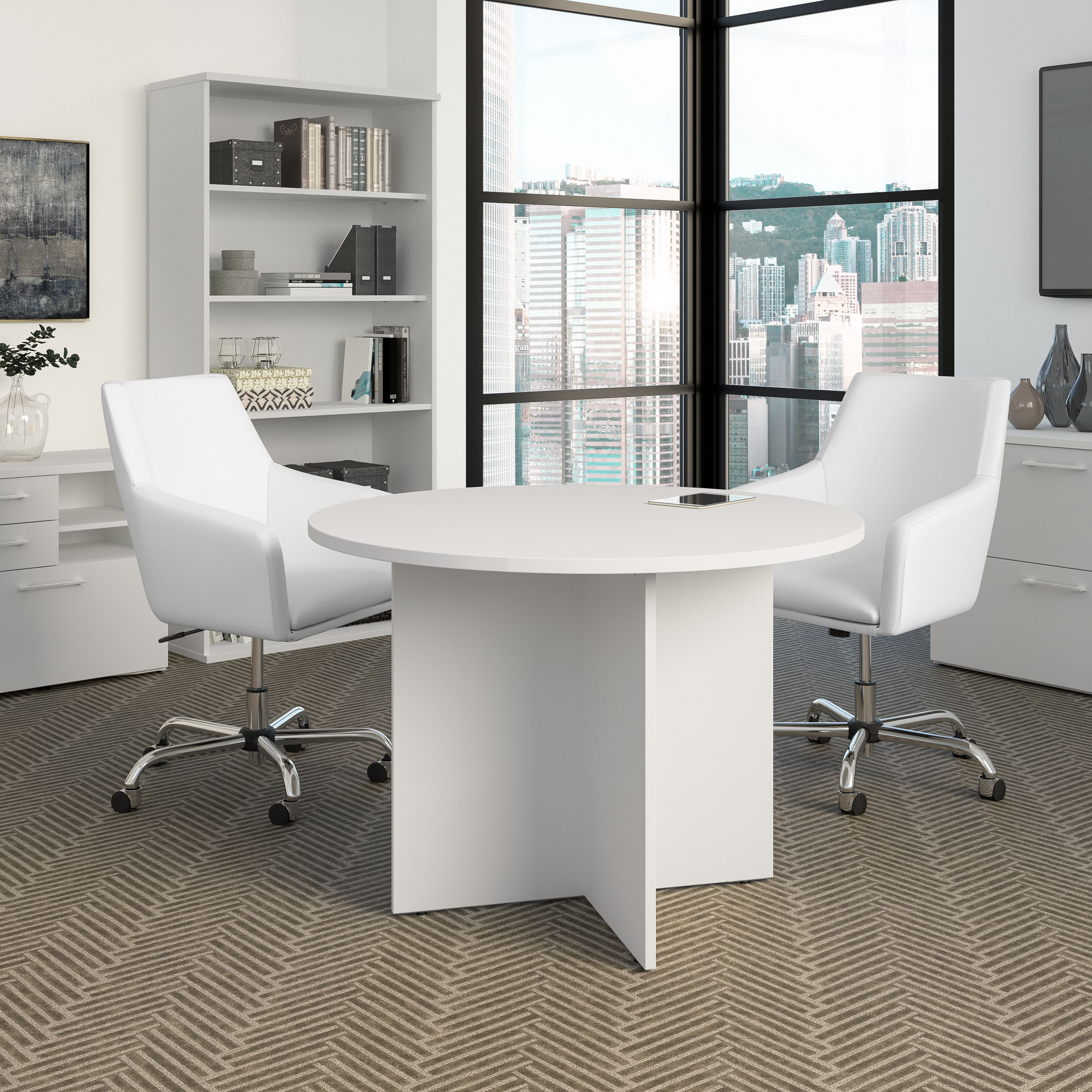 Shop Bush Business Furniture 42W Round Conference Table with Wood Base 01 99TB42RWH #color_white
