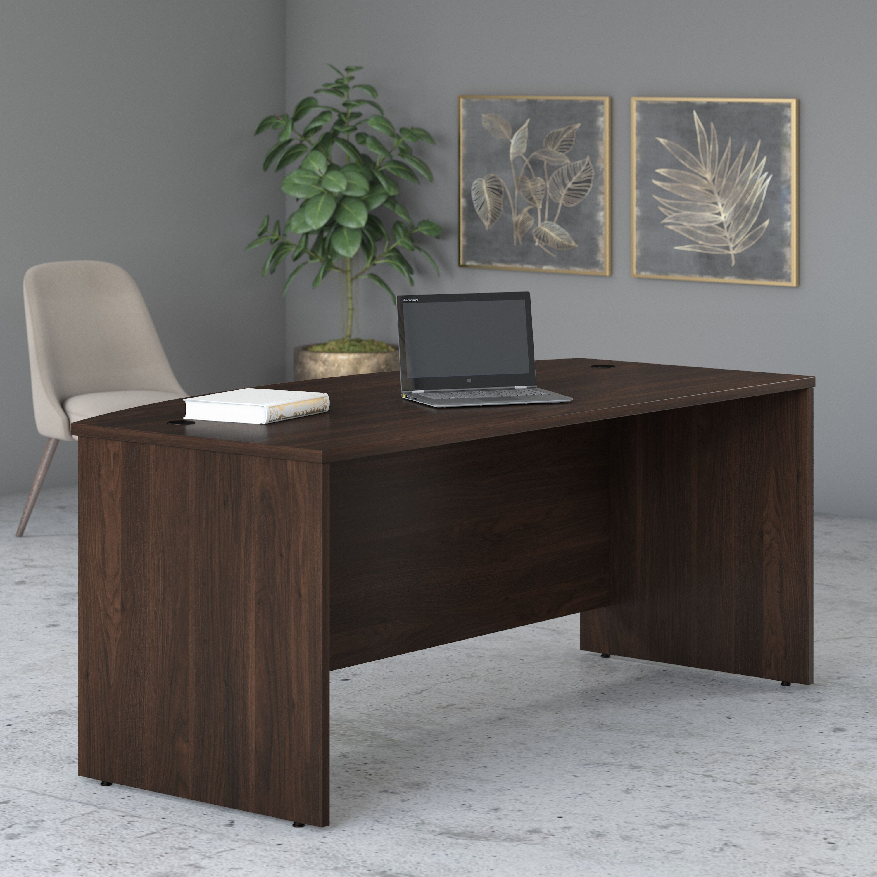 Shop Bush Business Furniture Studio C 72W x 36D Bow Front Desk 06 SCD172BW #color_black walnut