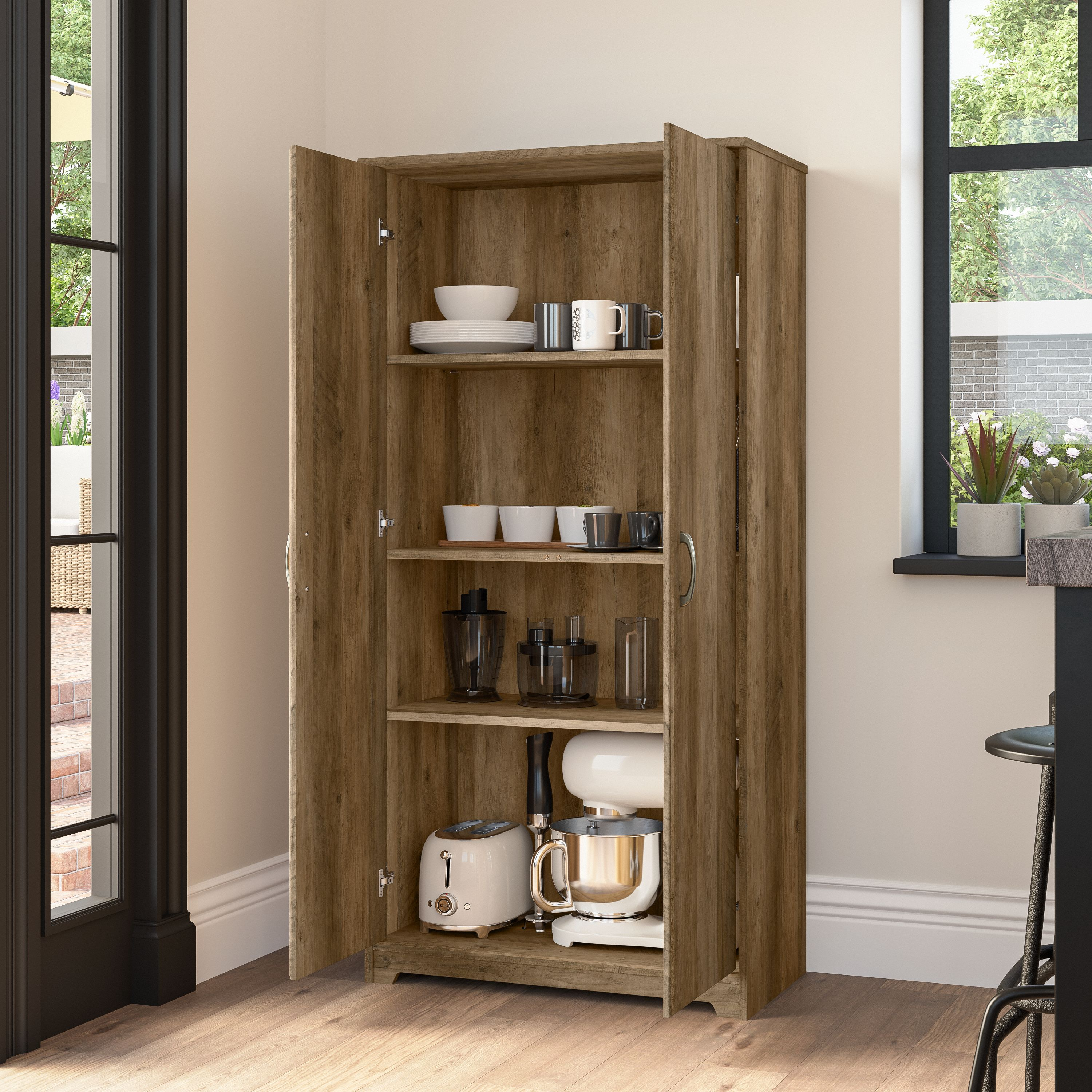 Shop Bush Furniture Cabot Tall Kitchen Pantry Cabinet with Doors 06 WC31599-Z #color_reclaimed pine