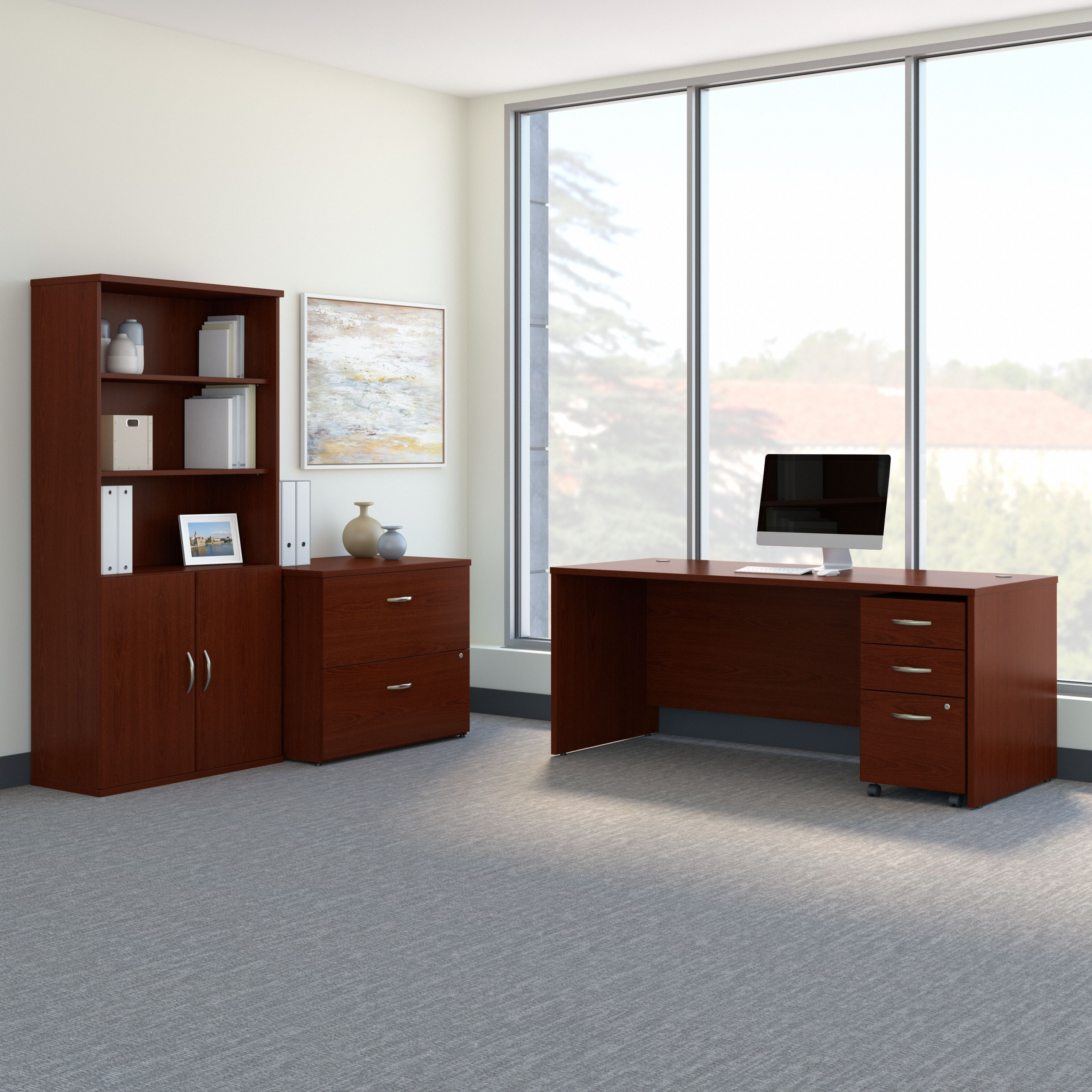 Shop Bush Business Furniture Series C 72W Office Desk with Bookcase and File Cabinets 01 SRC097MASU #color_mahogany
