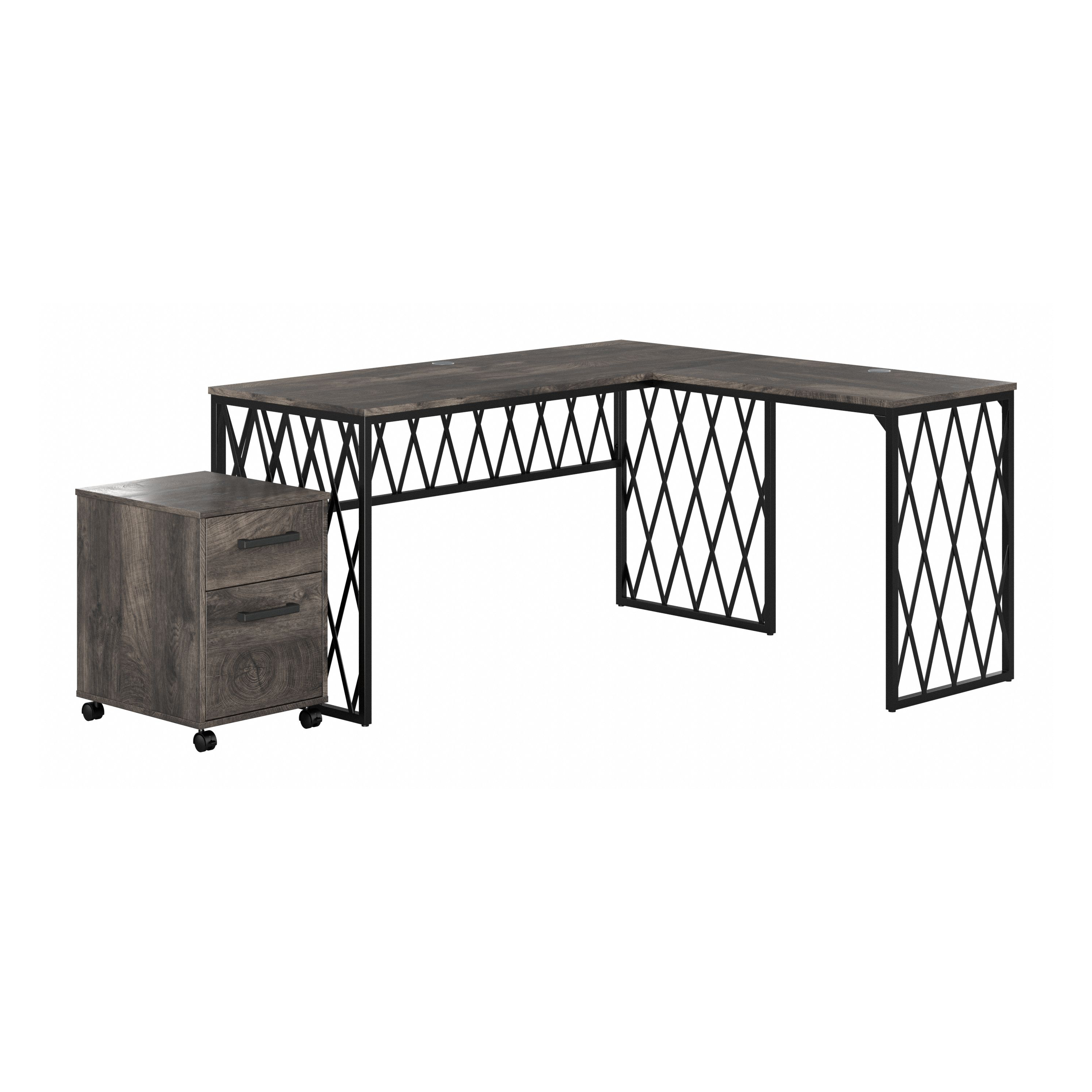 Shop Bush Furniture City Park 60W Industrial L Shaped Desk with Mobile File Cabinet 02 CPK005GH #color_dark gray hickory