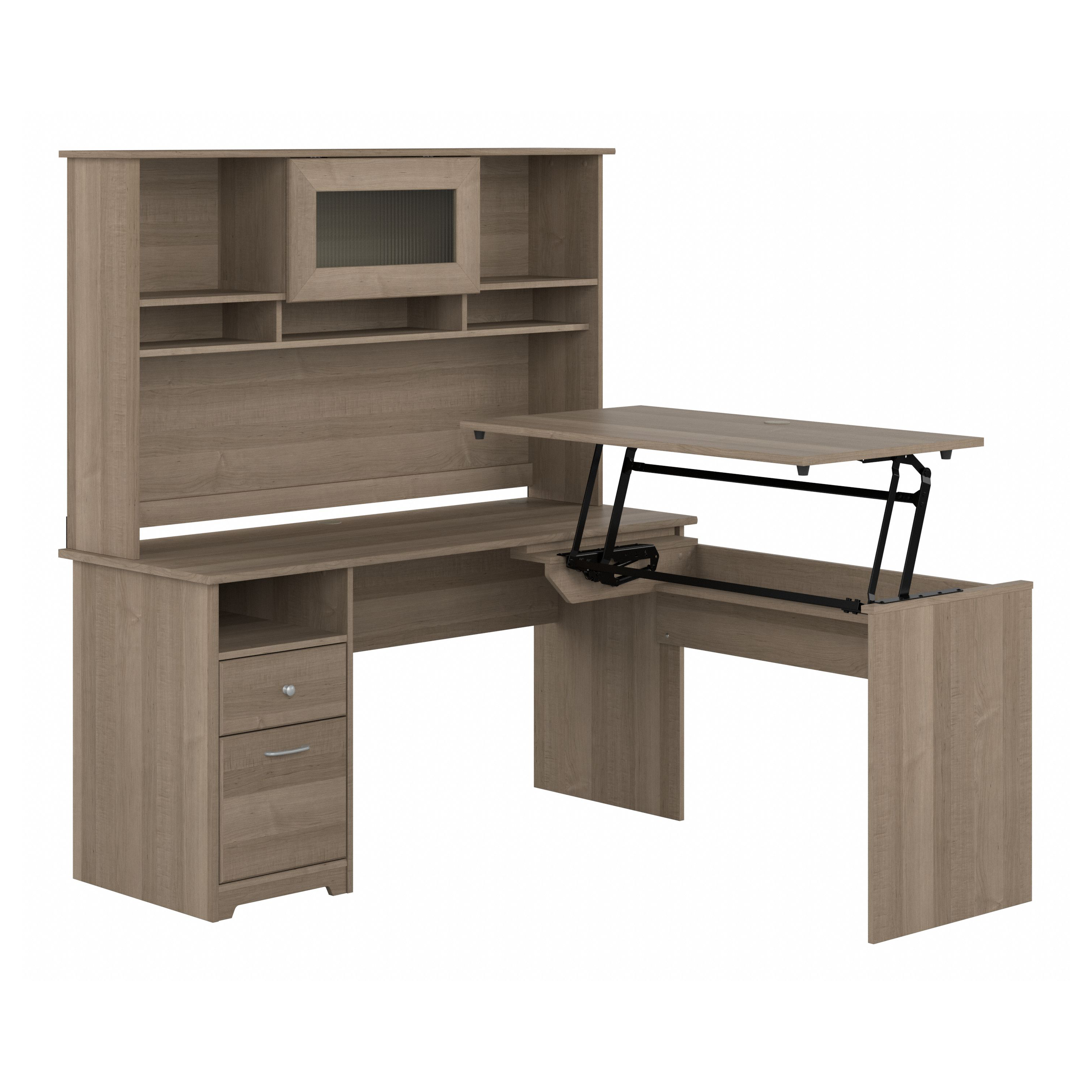 Shop Bush Furniture Cabot 60W 3 Position Sit to Stand L Shaped Desk with Hutch 02 CAB045AG #color_ash gray