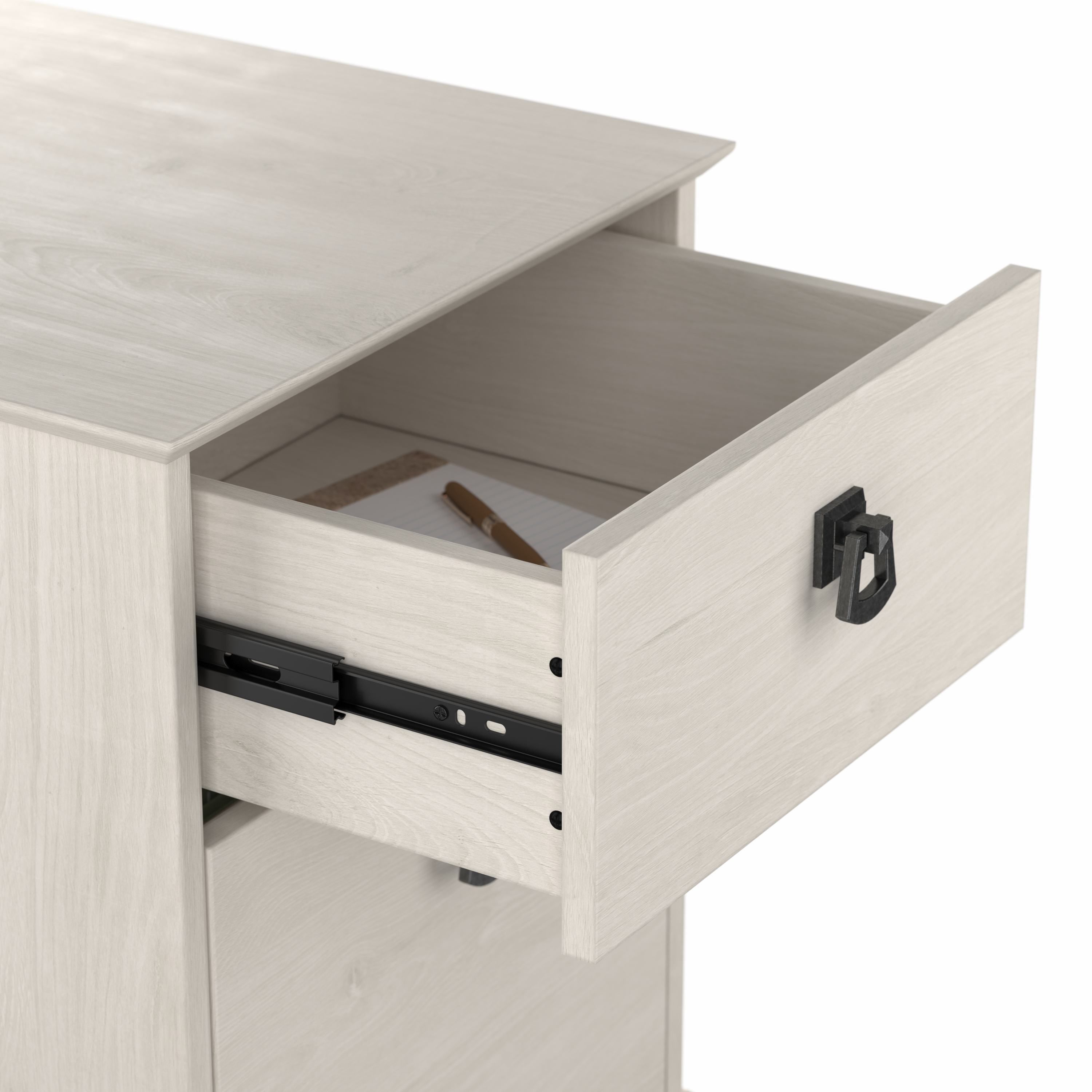 Shop Bush Furniture Homestead 60W Farmhouse L Shaped Desk with Mobile File Cabinet 04 HOT002LW #color_linen white oak