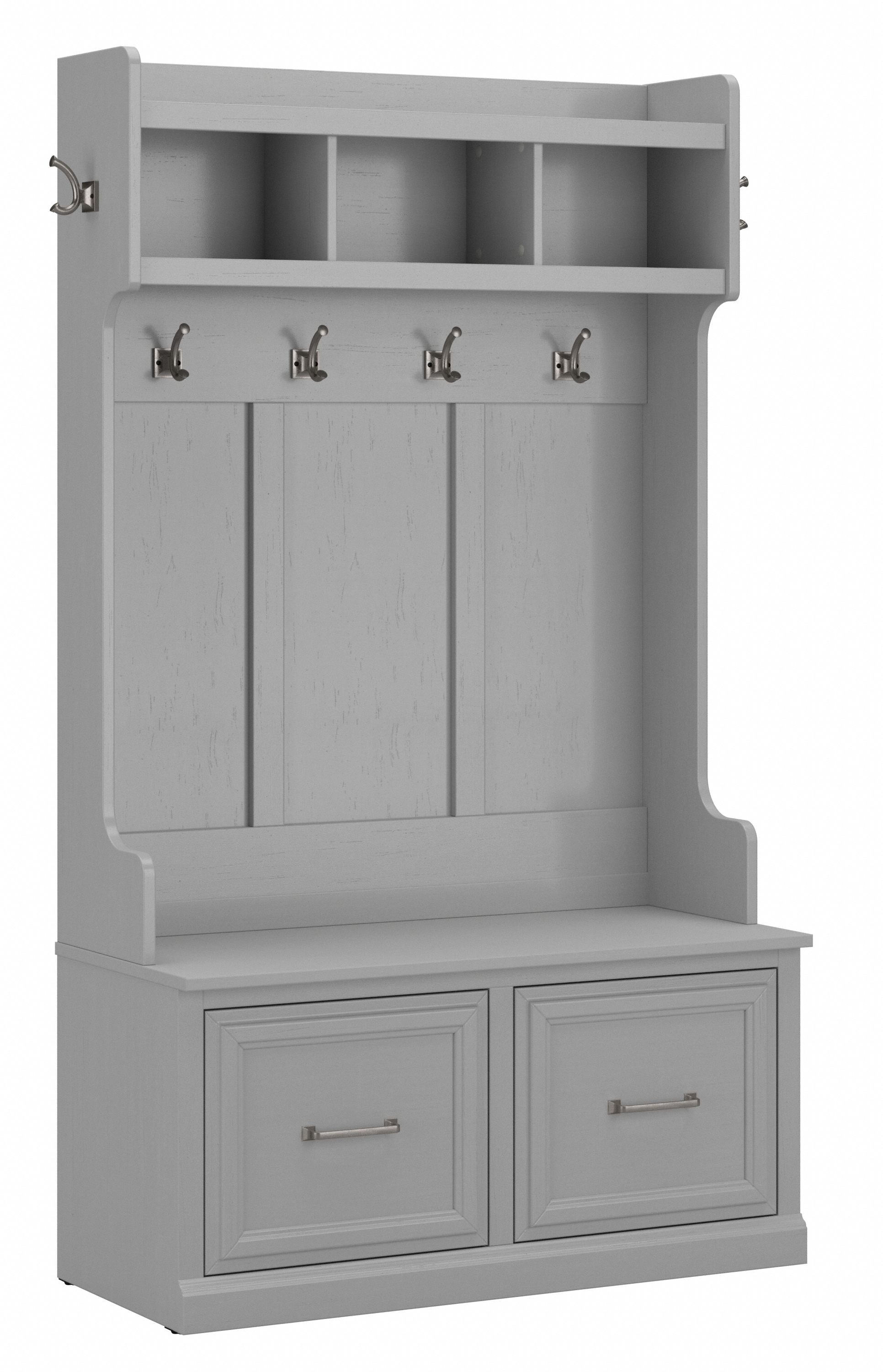 Shop Bush Furniture Woodland 40W Hall Tree and Shoe Storage Bench with Doors 02 WDL001CG #color_cape cod gray