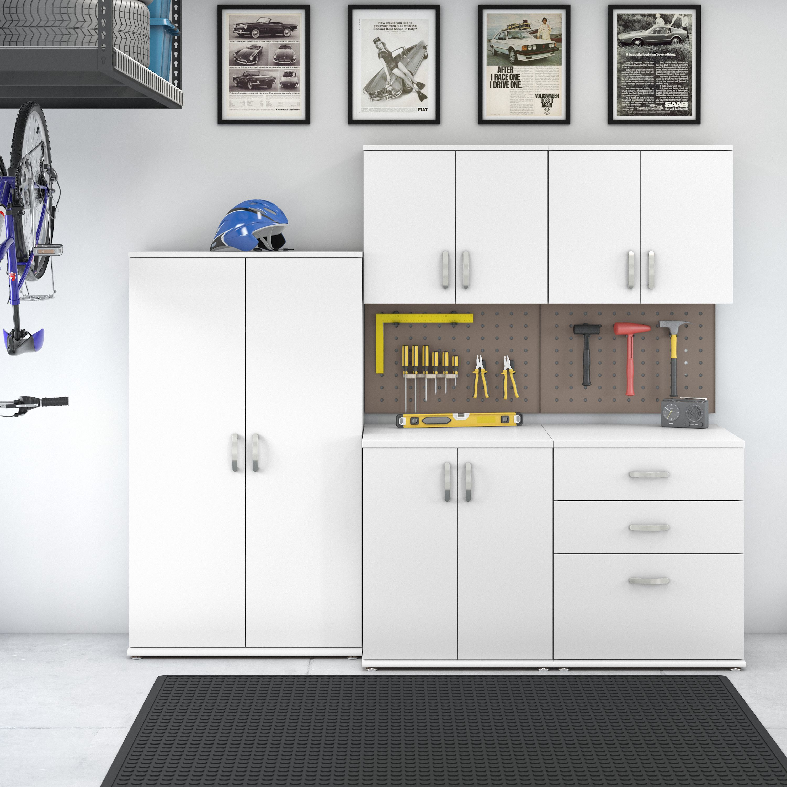 Shop Bush Business Furniture Universal 5 Piece Modular Garage Storage Set with Floor and Wall Cabinets 01 GAS003WH #color_white