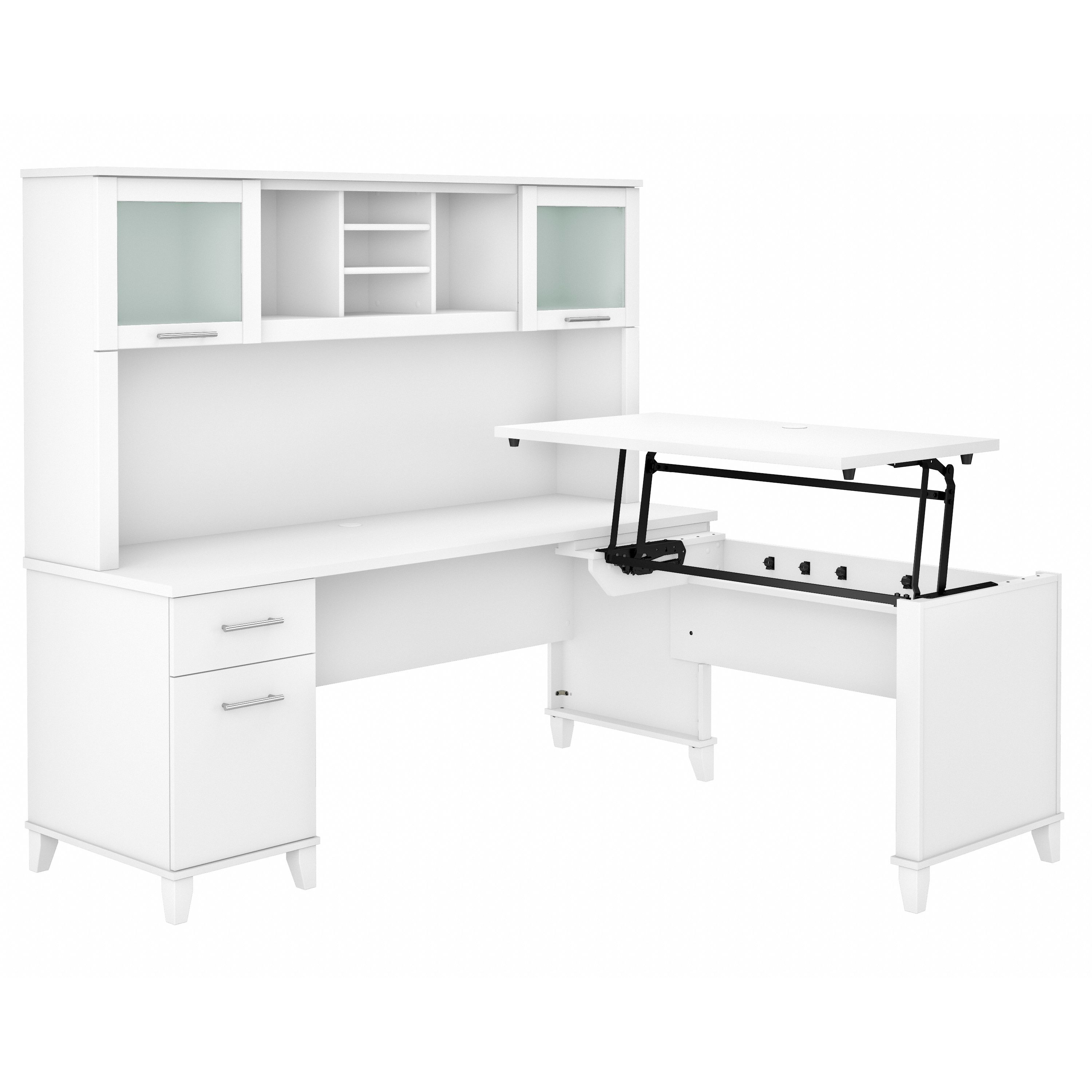 Shop Bush Furniture Somerset 72W 3 Position Sit to Stand L Shaped Desk with Hutch 02 SET015WH #color_white