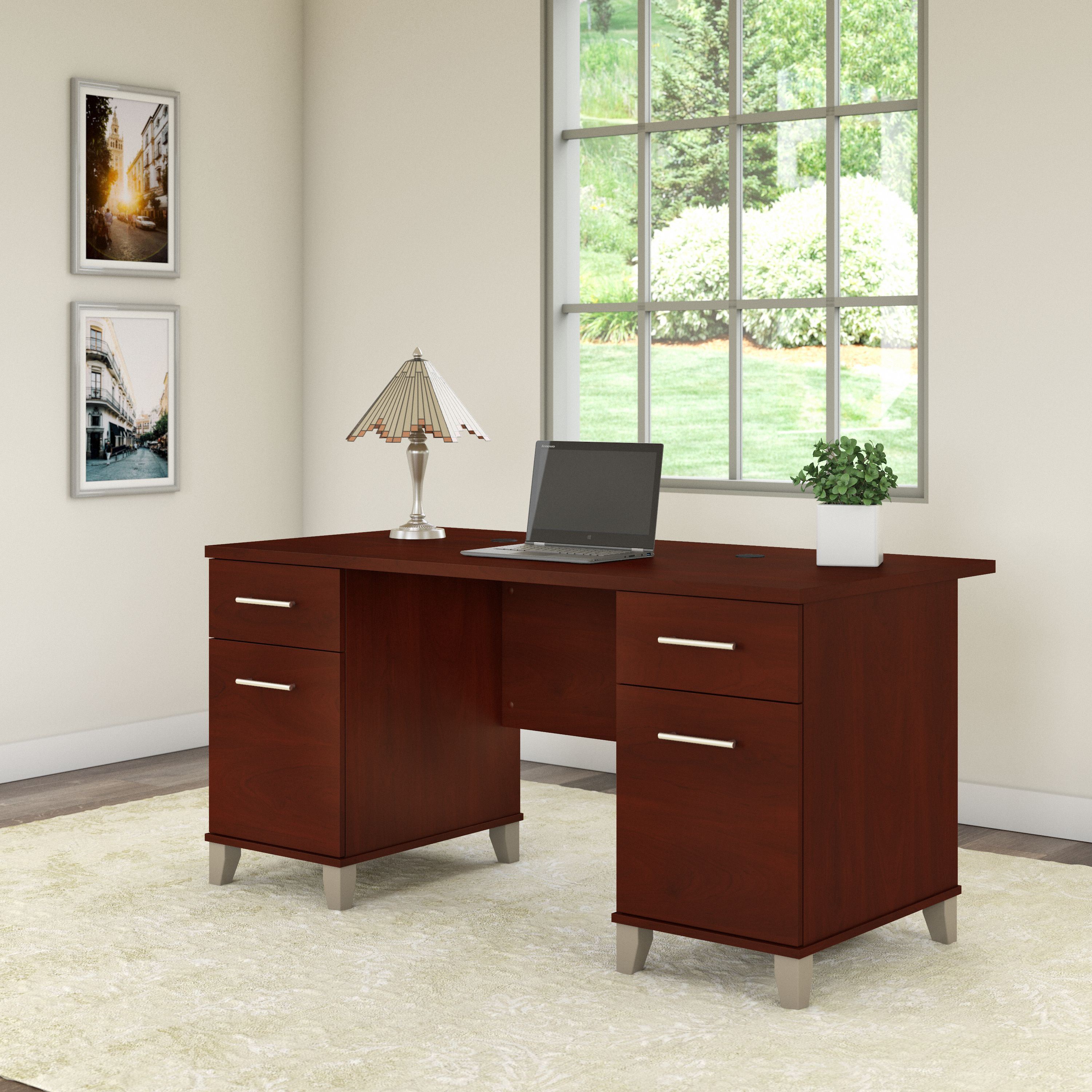 Shop Bush Furniture Somerset 60W Office Desk with Drawers 01 WC81728K #color_hansen cherry