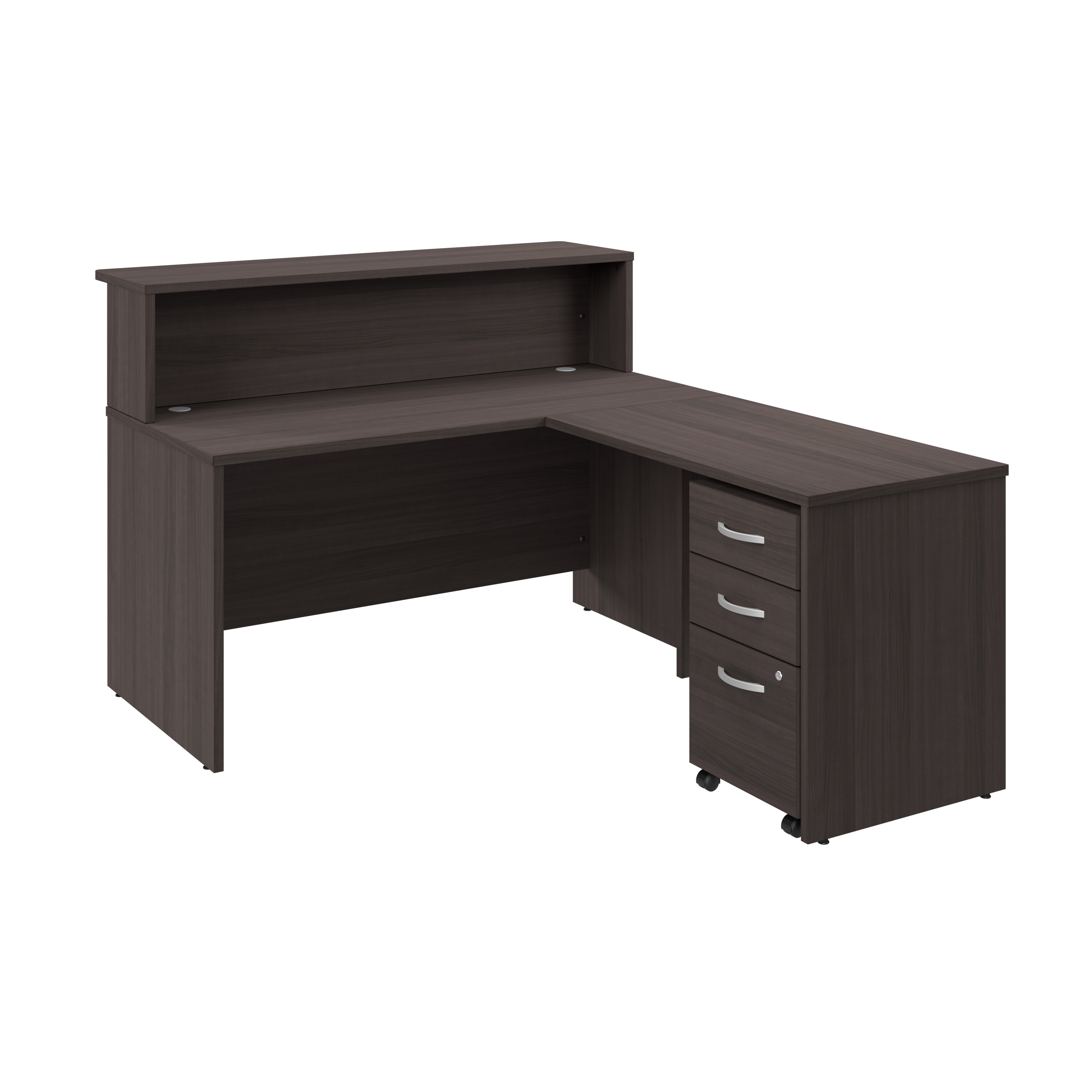 Shop Bush Business Furniture Arrive 60W x 72D L Shaped Reception Desk with Shelf and Mobile File Cabinet 02 ARV004SG #color_storm gray