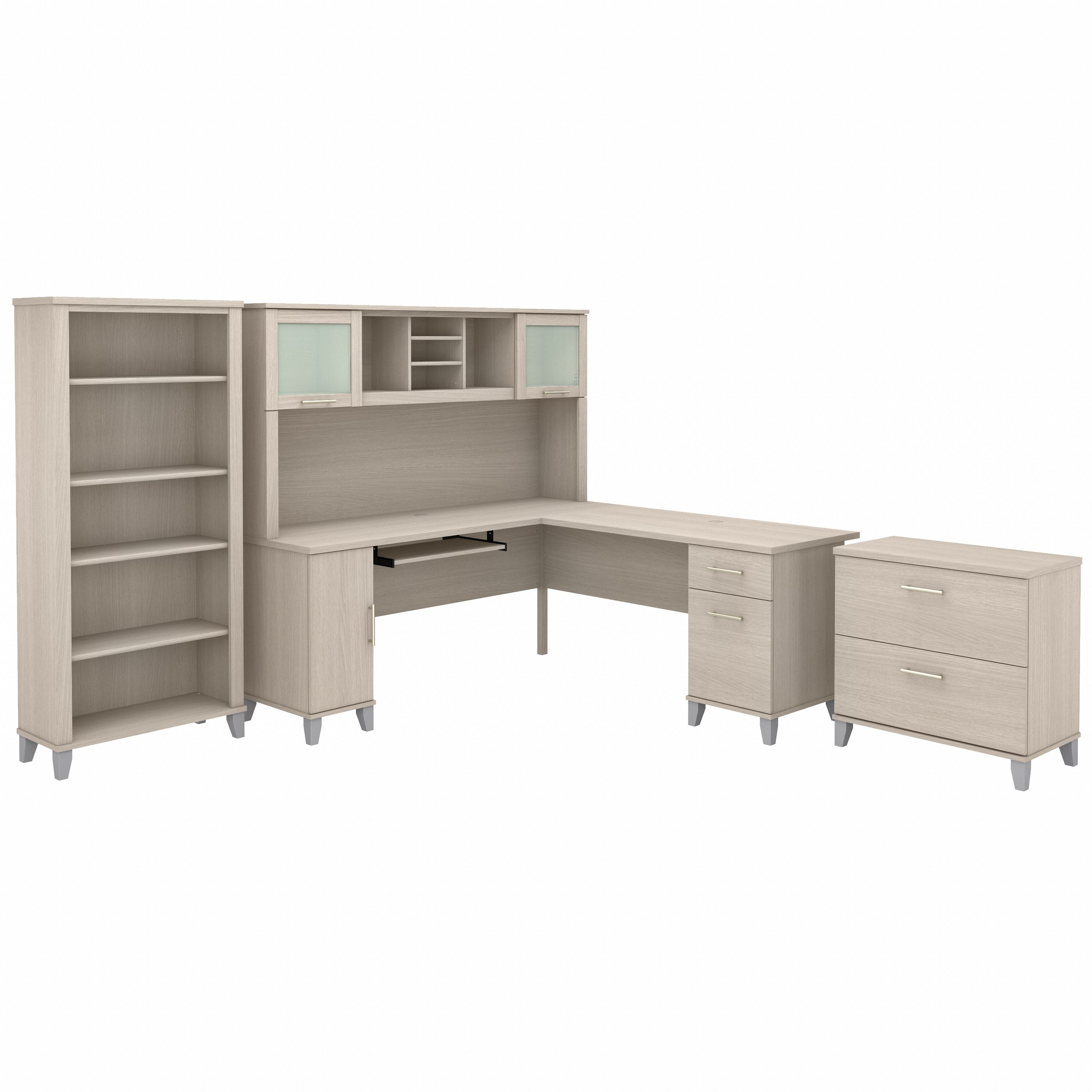 Shop Bush Furniture Somerset 72W L Shaped Desk with Hutch, Lateral File Cabinet and Bookcase 02 SET012SO #color_sand oak