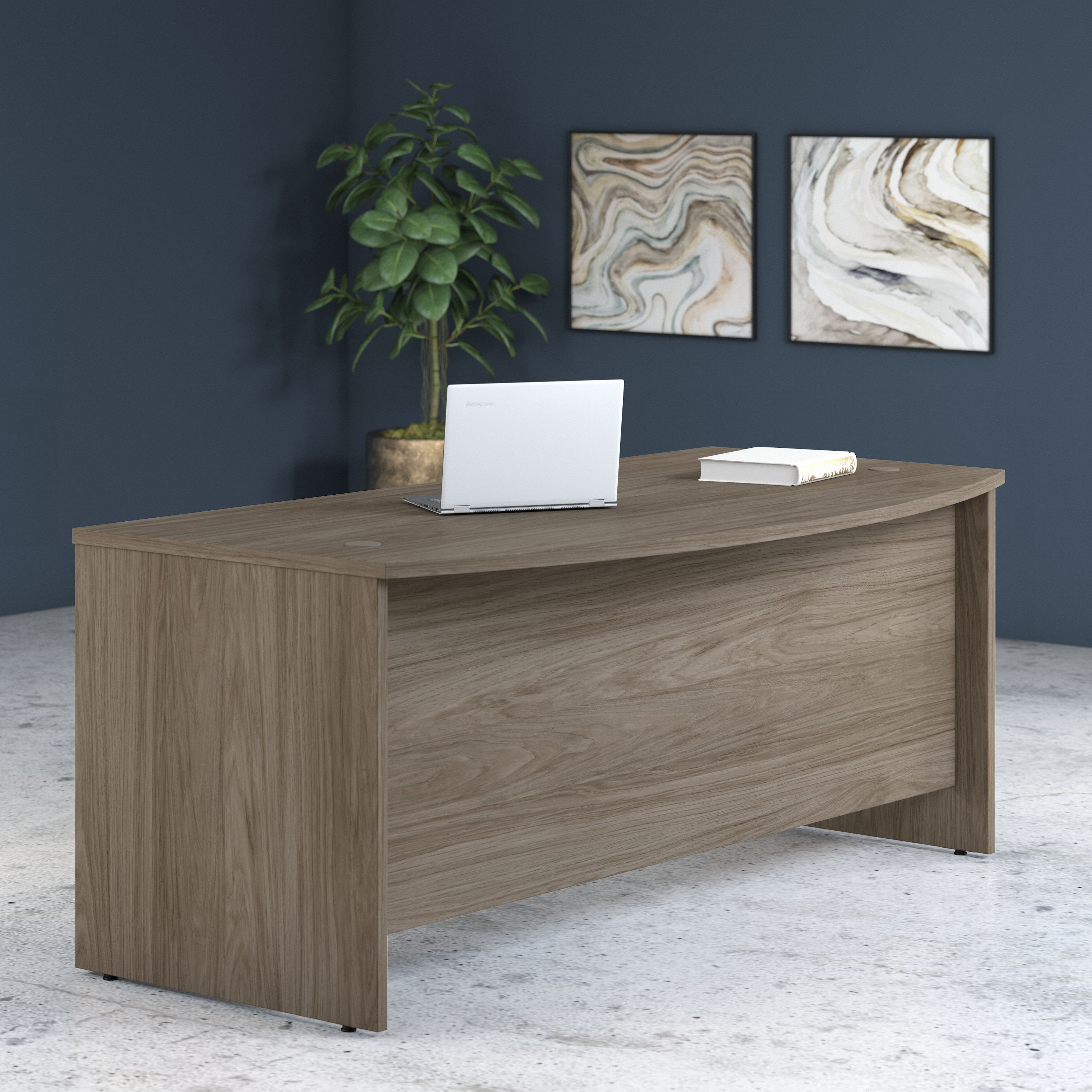 Shop Bush Business Furniture Studio C 72W x 36D Bow Front Desk 01 SCD172MH #color_modern hickory