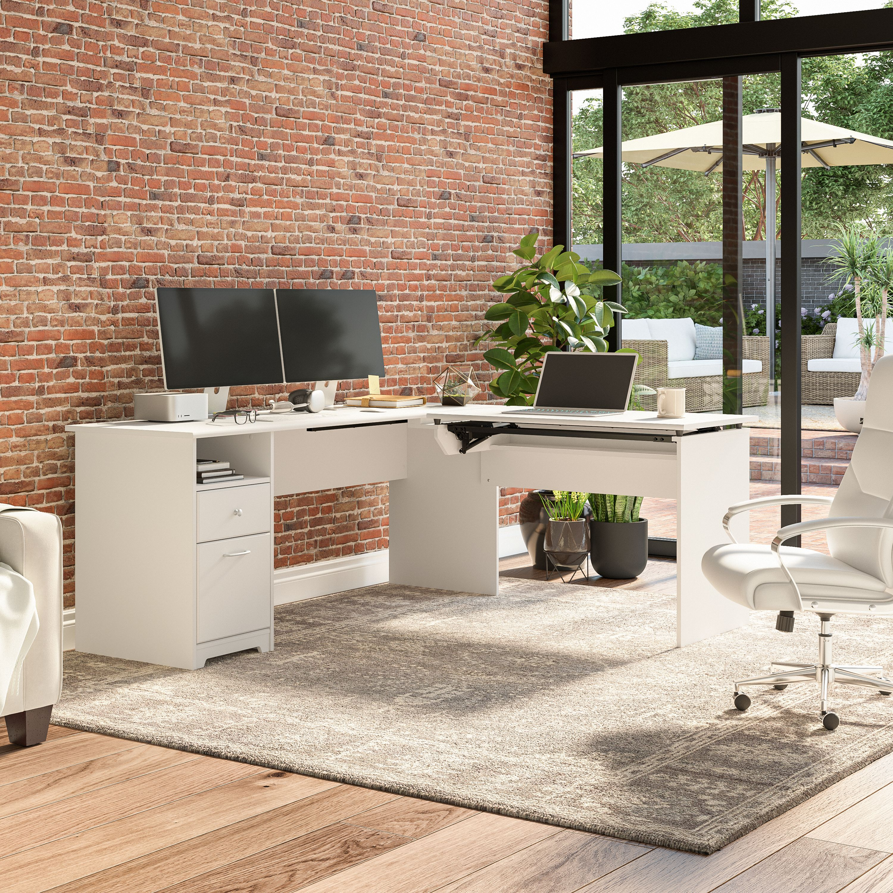 Shop Bush Furniture Cabot 72W 3 Position Sit to Stand L Shaped Desk 06 CAB050WHN #color_white
