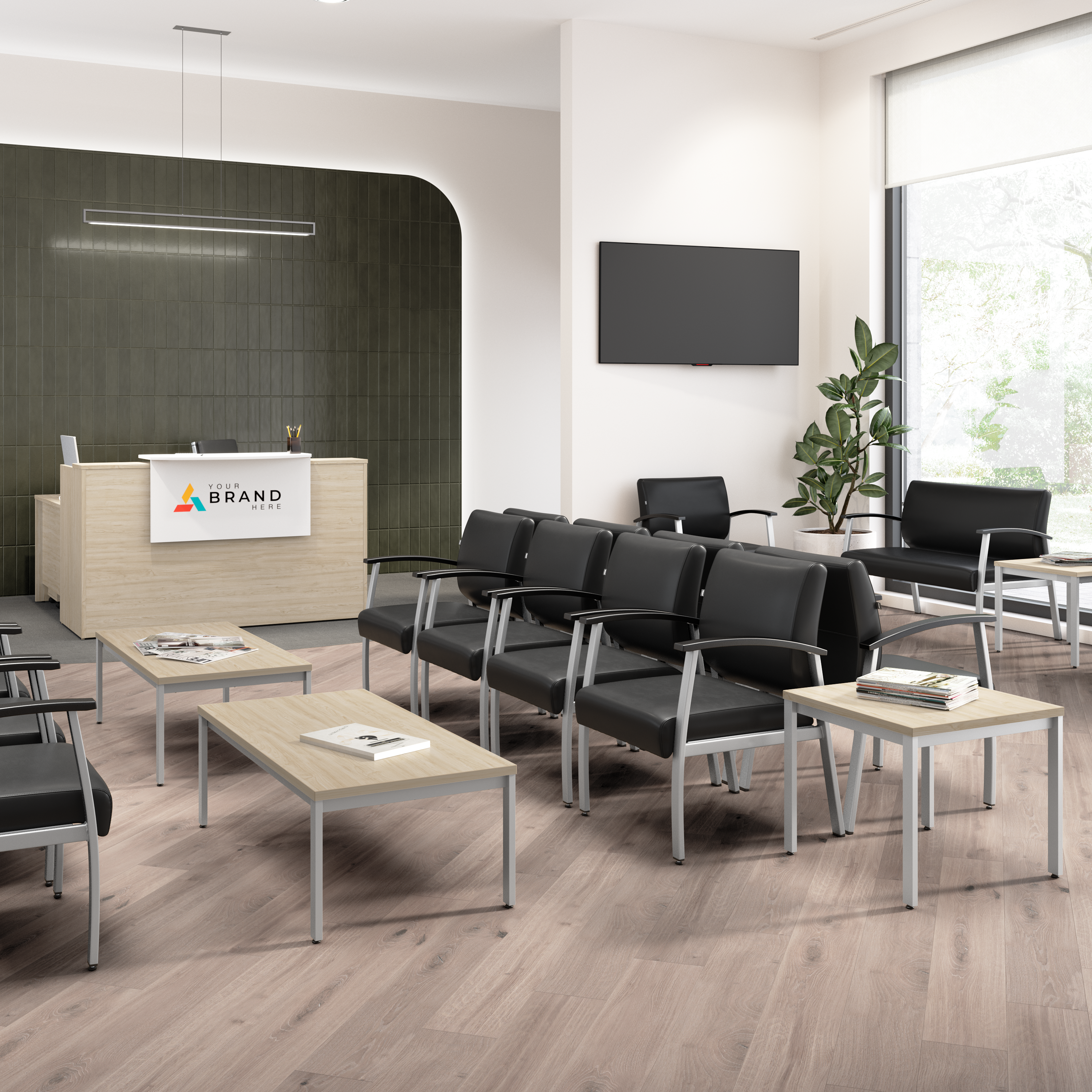 Shop Bush Business Furniture Arrive 72W x 72D L Shaped Reception Desk with Counter 09 ARV009NE #color_natural elm