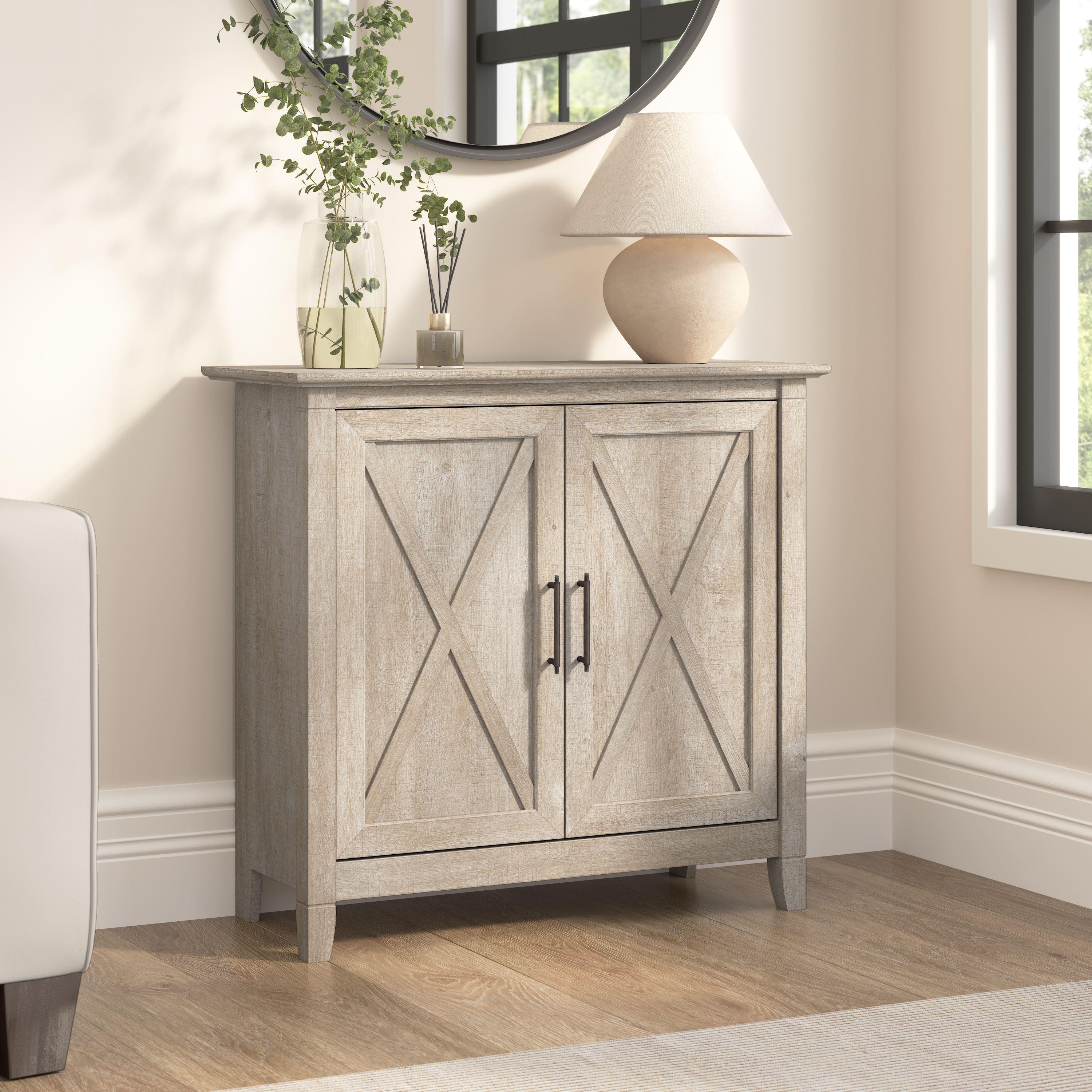 Shop Bush Furniture Key West Small Storage Cabinet with Doors and Shelves 01 KWS232WG-03 #color_washed gray