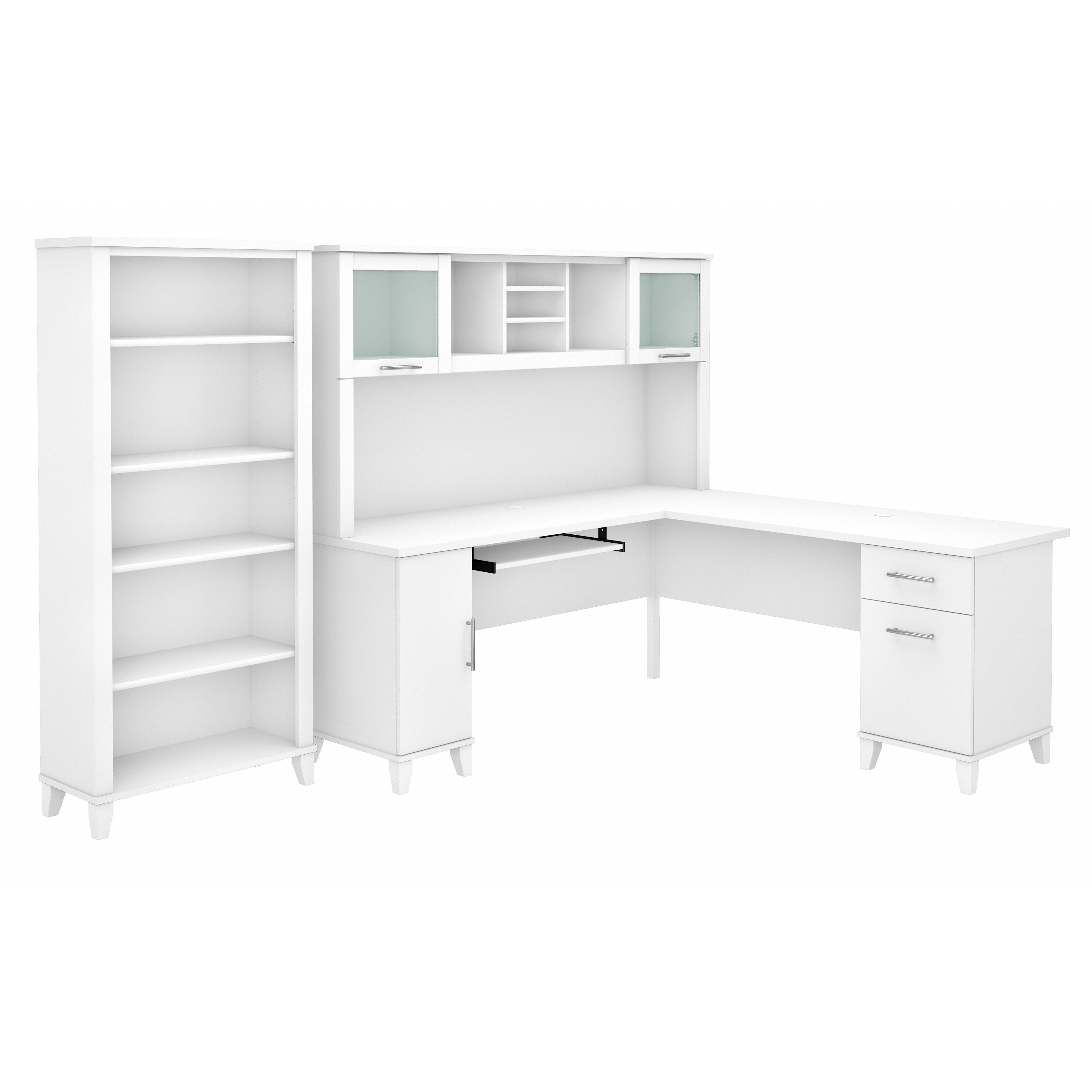 Shop Bush Furniture Somerset 72W L Shaped Desk with Hutch and 5 Shelf Bookcase 02 SET011WH #color_white