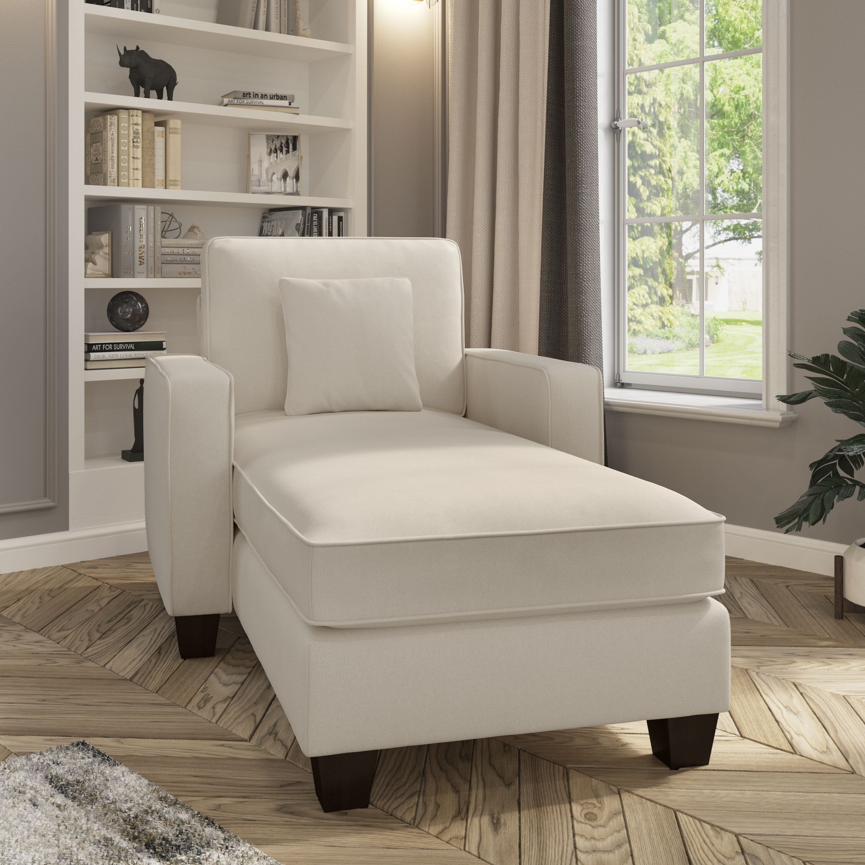 Shop Bush Furniture Stockton Chaise Lounge with Arms 01 SNM41SCRH-03K #color_cream herringbone fabric
