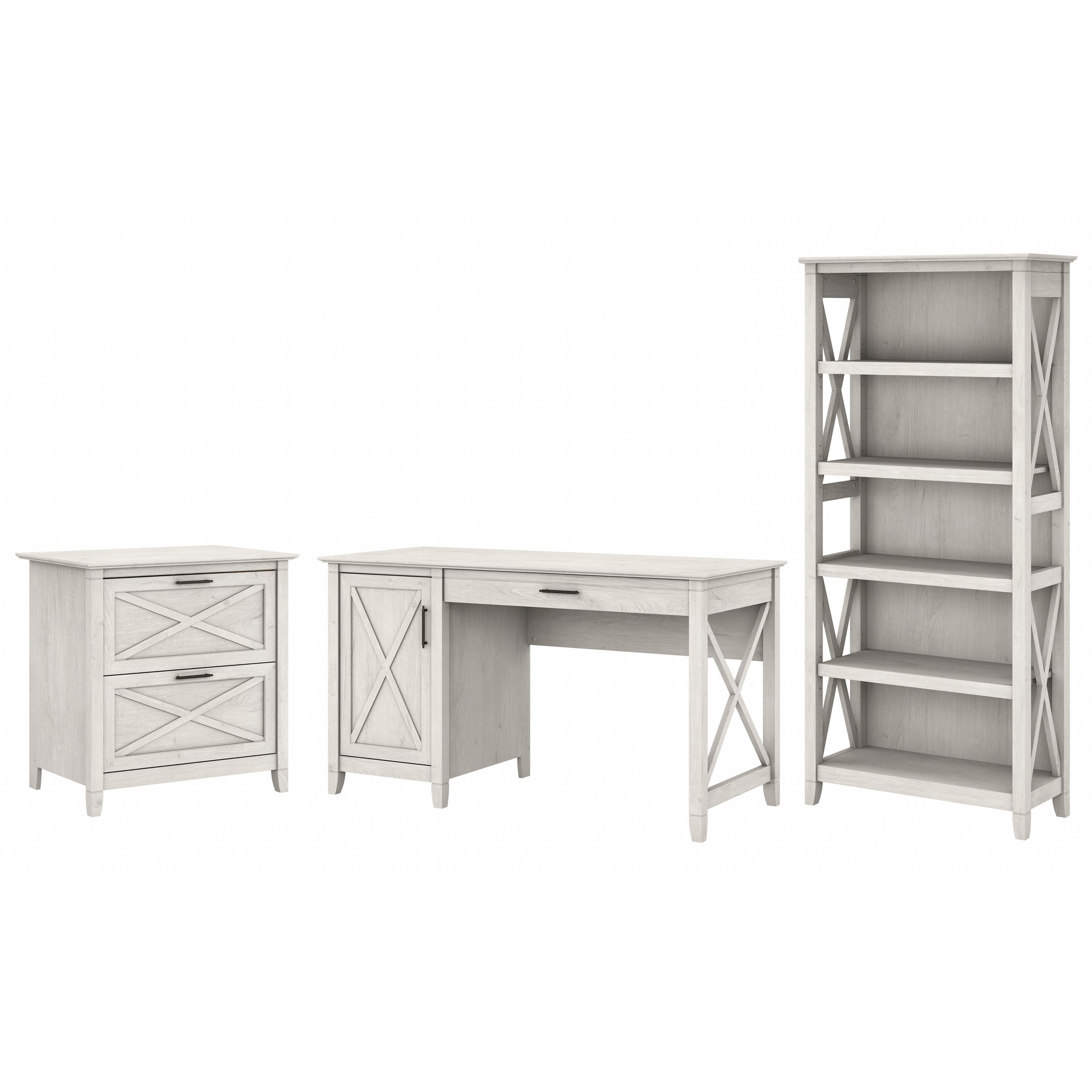 Shop Bush Furniture Key West 54W Computer Desk with 2 Drawer Lateral File Cabinet and 5 Shelf Bookcase 02 KWS009LW #color_linen white oak