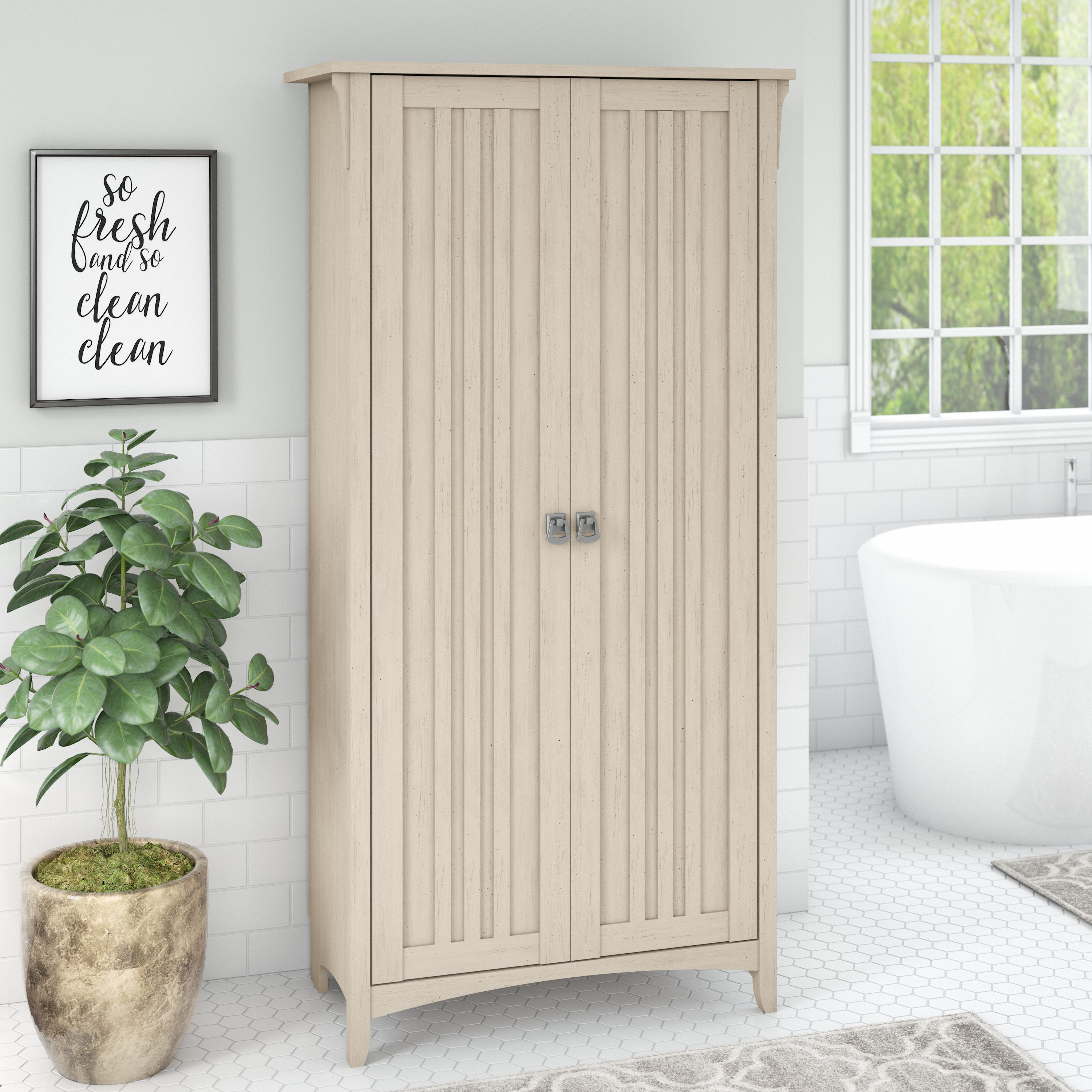 Shop Bush Furniture Salinas Bathroom Storage Cabinet with Doors 01 SAL015AW #color_antique white