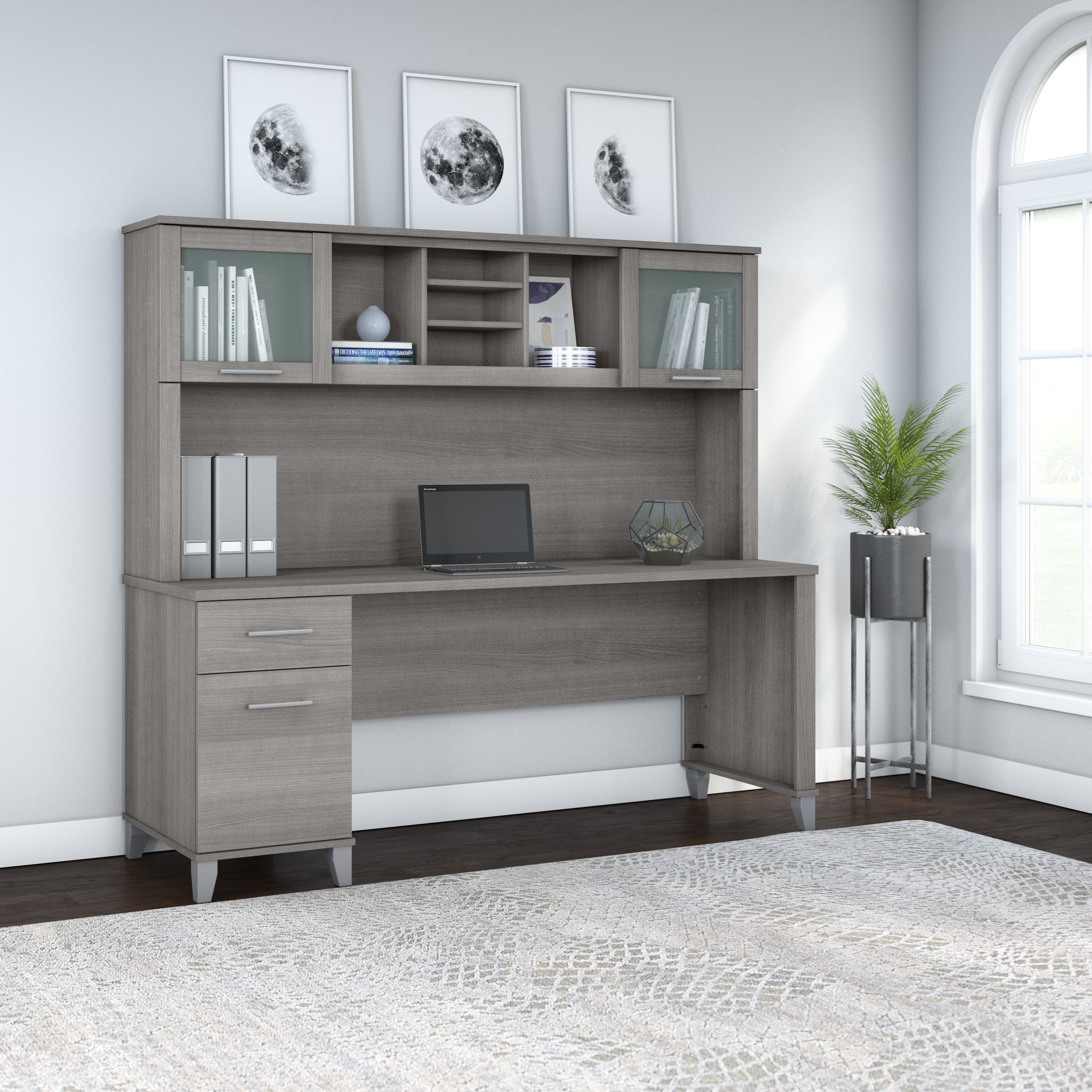 Shop Bush Furniture Somerset 72W Office Desk with Drawers and Hutch 01 SET018PG #color_platinum gray