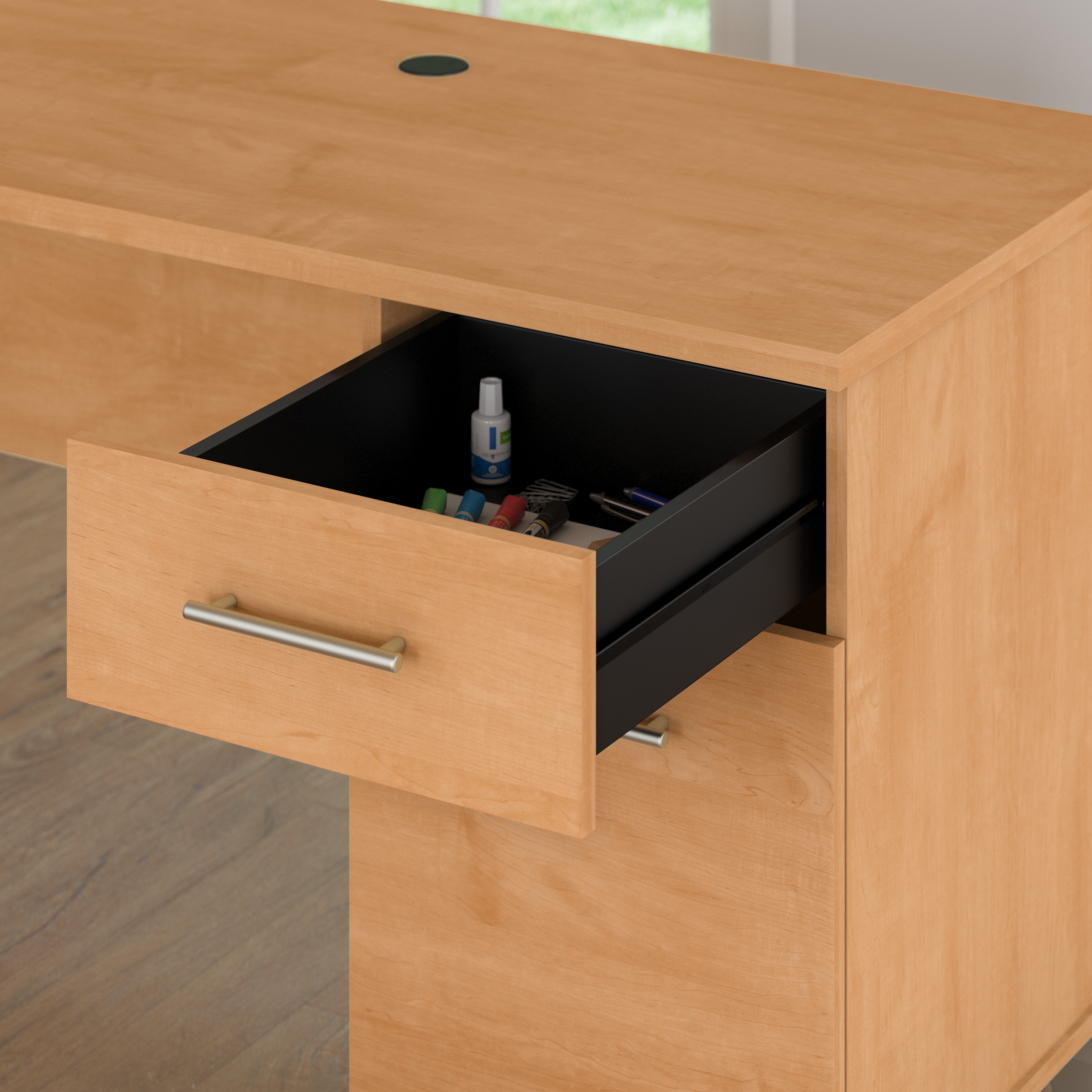 Shop Bush Furniture Somerset 60W L Shaped Desk with Storage 04 WC81430K #color_maple cross