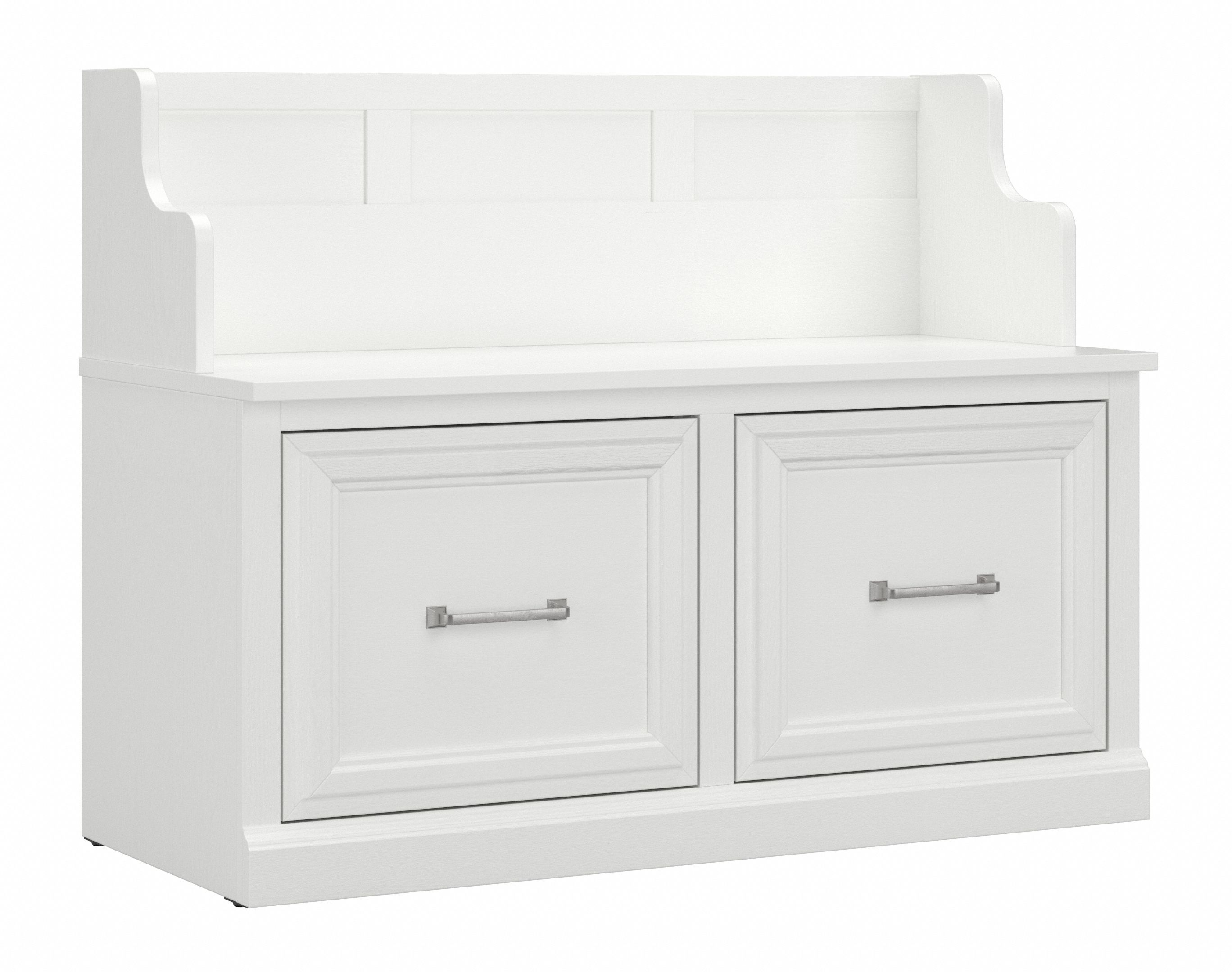Shop Bush Furniture Woodland 40W Entryway Bench with Doors 02 WDL005WAS #color_white ash