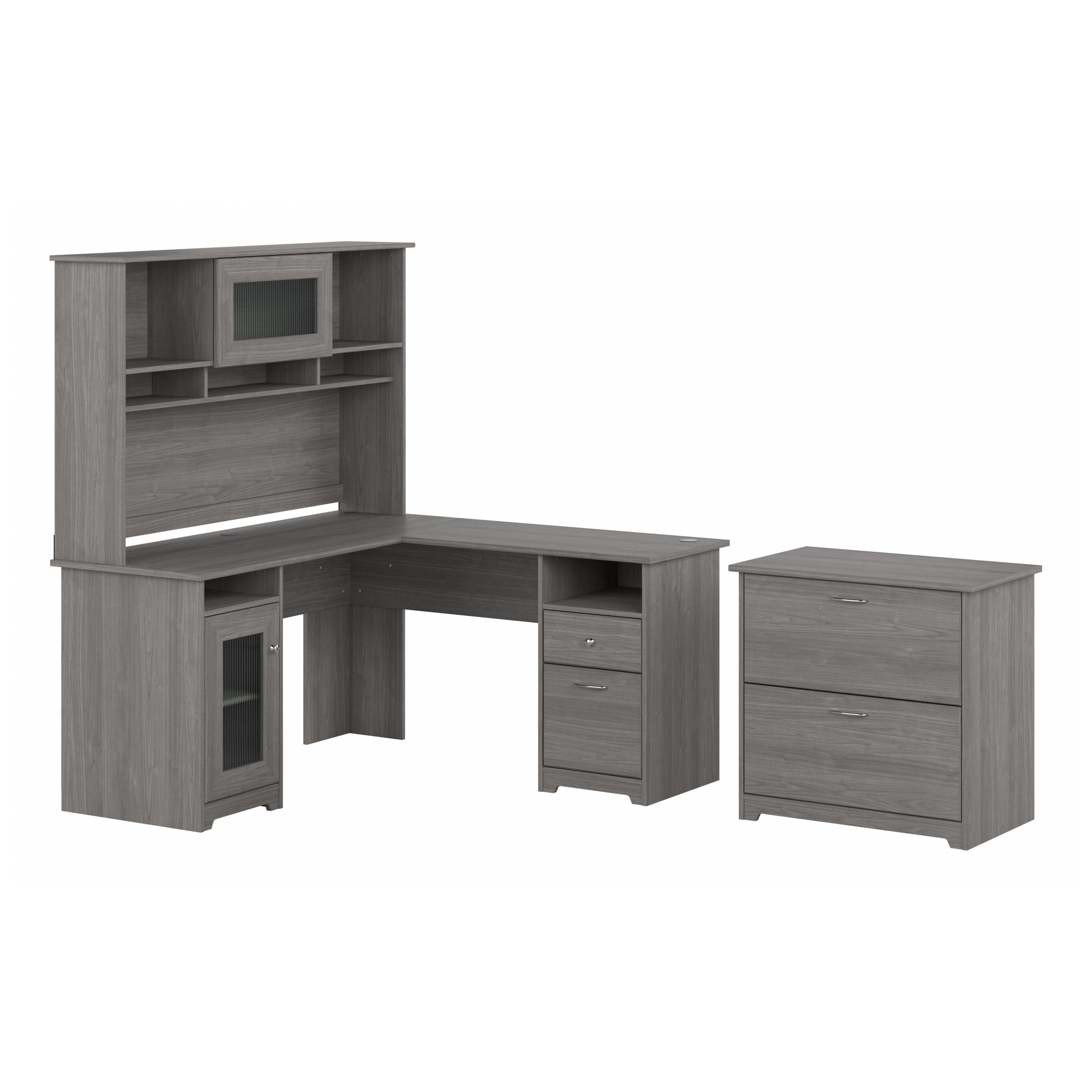 Shop Bush Furniture Cabot 60W L Shaped Computer Desk with Hutch and Lateral File Cabinet 02 CAB005MG #color_modern gray