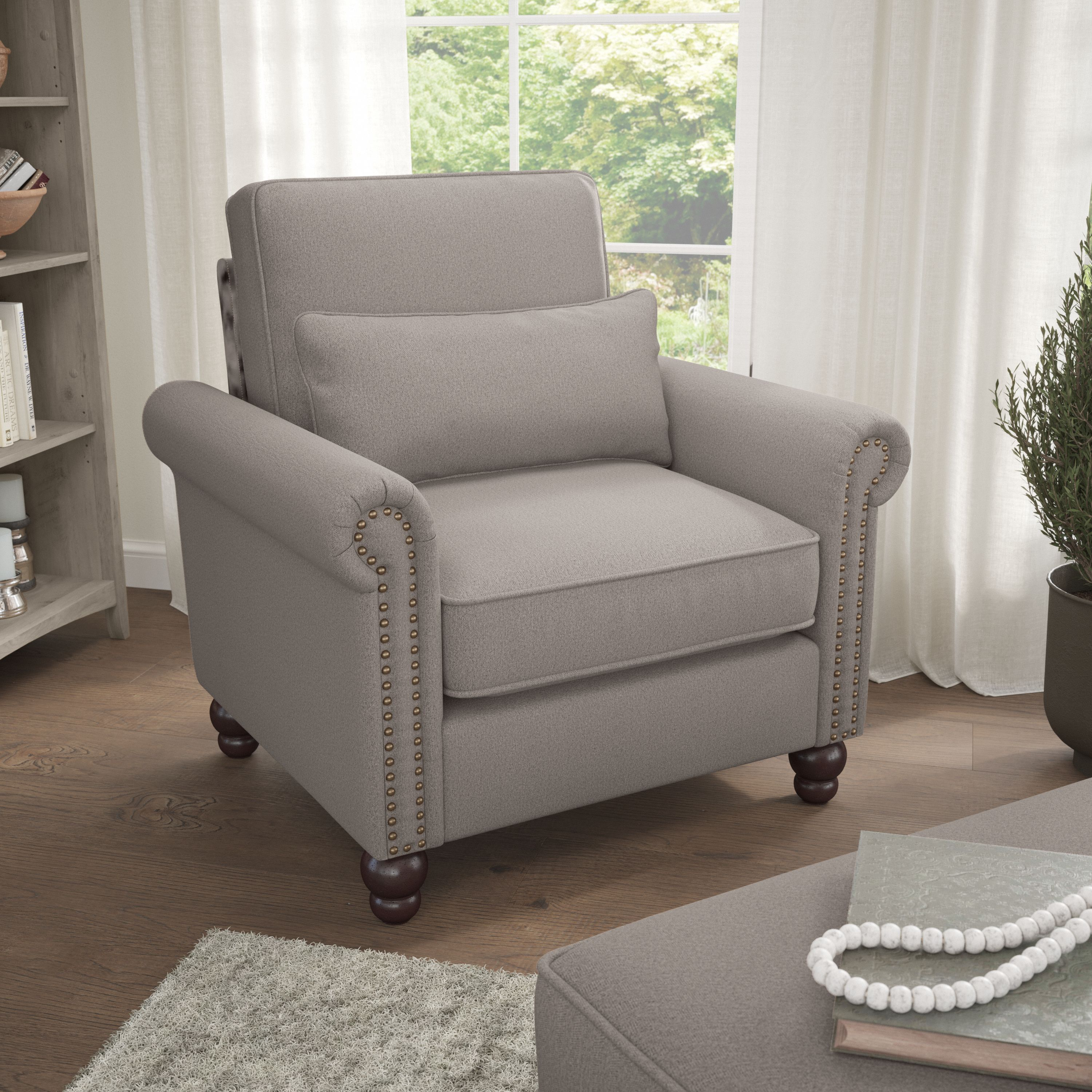 Shop Bush Furniture Coventry Accent Chair with Arms 01 CVK36BBGH-03 #color_beige herringbone fabric