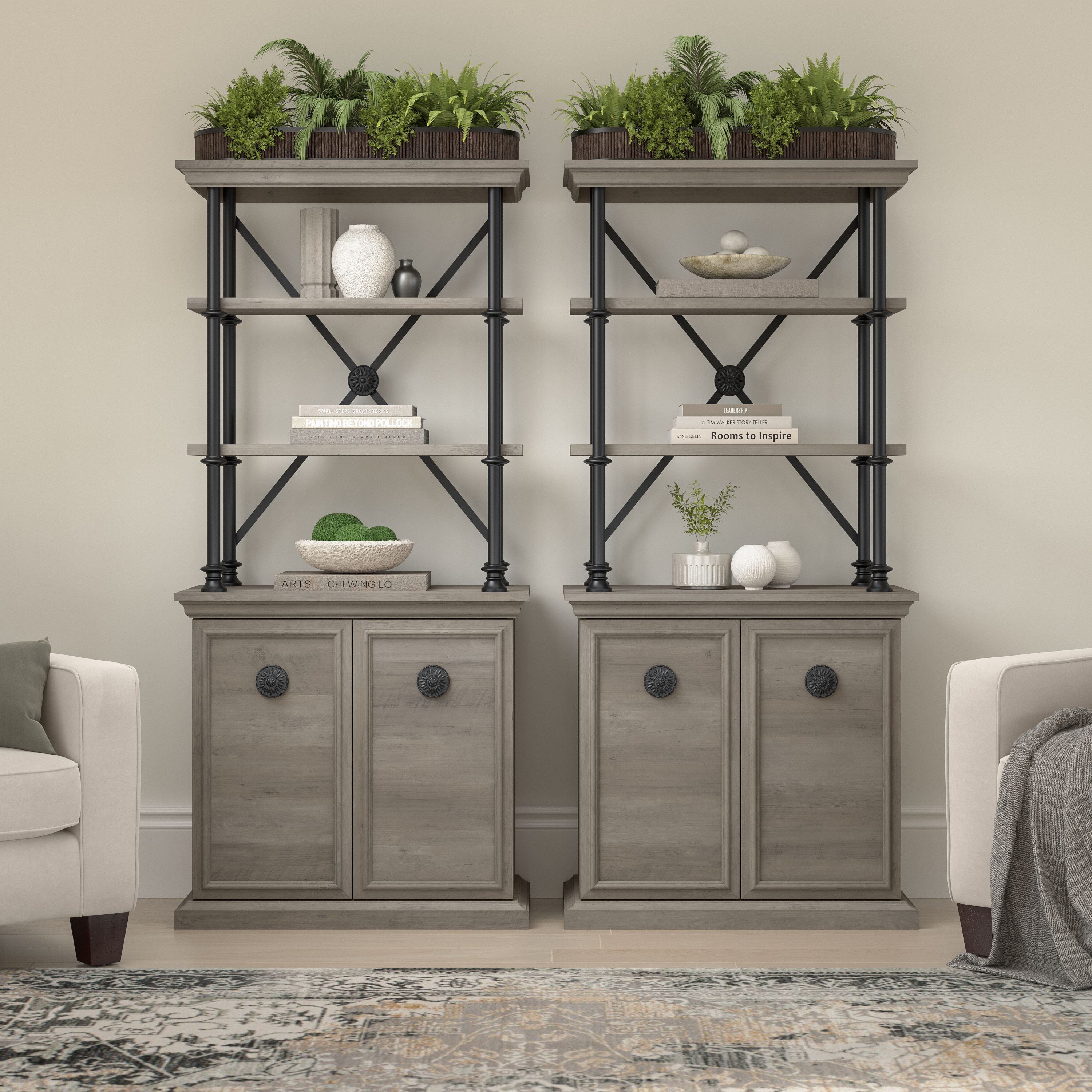 Shop Bush Furniture Coliseum Designer Bookcase with Doors (Set of Two) 01 CSM005DG #color_driftwood gray