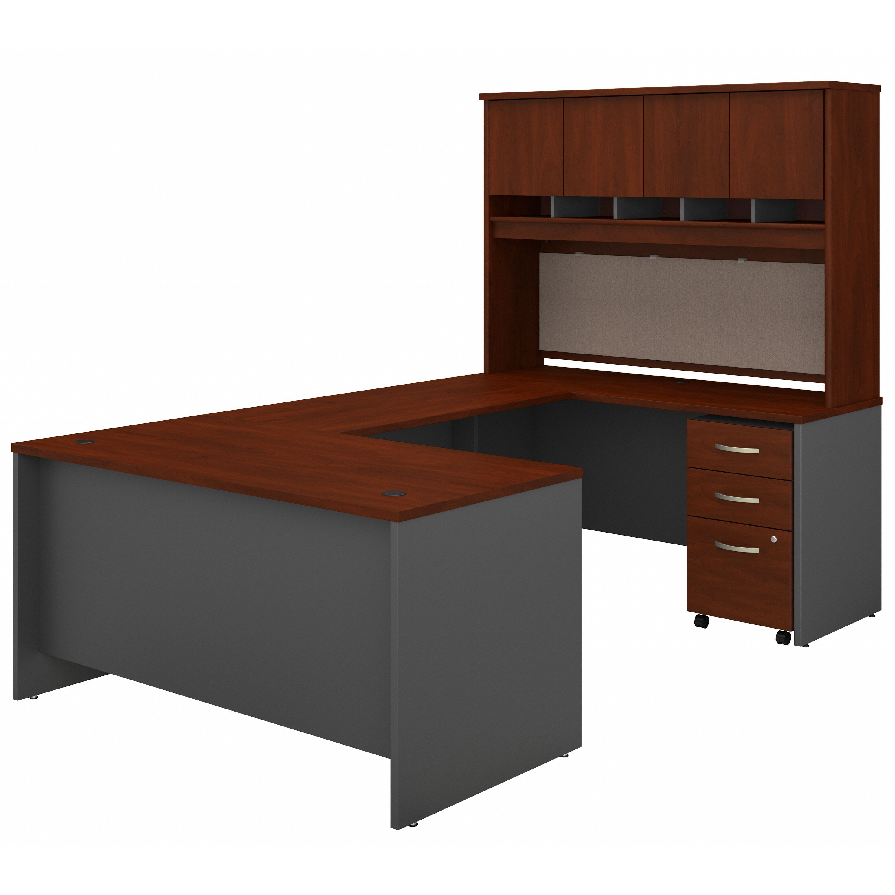 Shop Bush Business Furniture Series C 60W U Shaped Desk with Hutch and Mobile File Cabinet 02 SRC149HCSU #color_hansen cherry/graphite gray