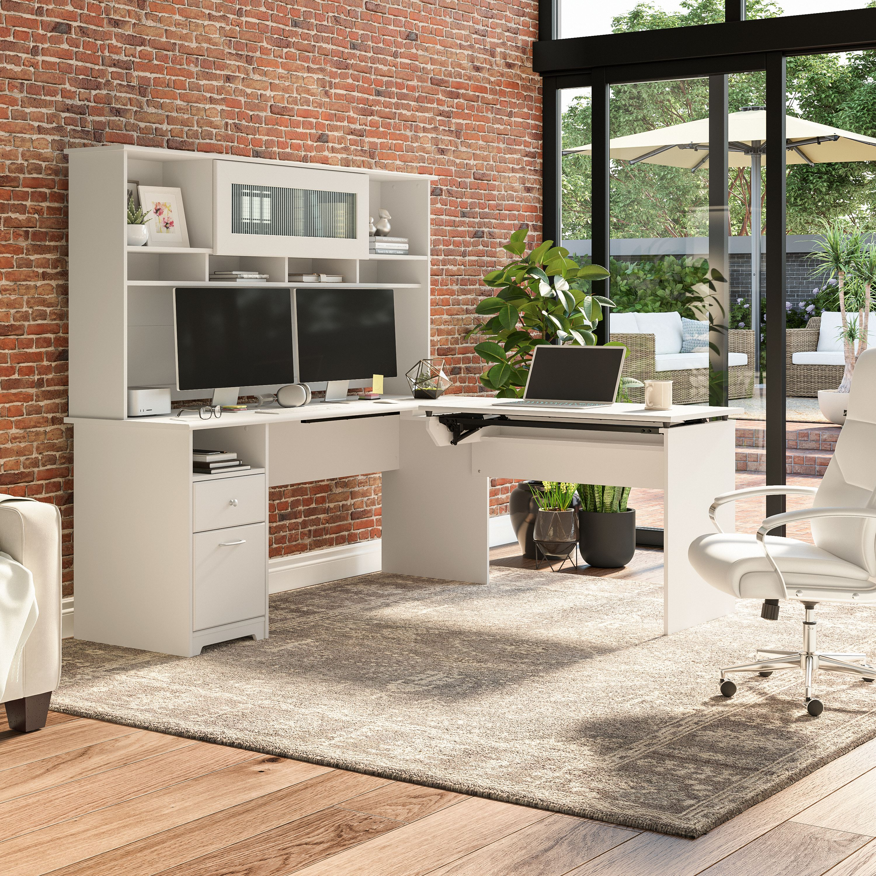 Shop Bush Furniture Cabot 72W 3 Position Sit to Stand L Shaped Desk with Hutch 06 CAB052WHN #color_white