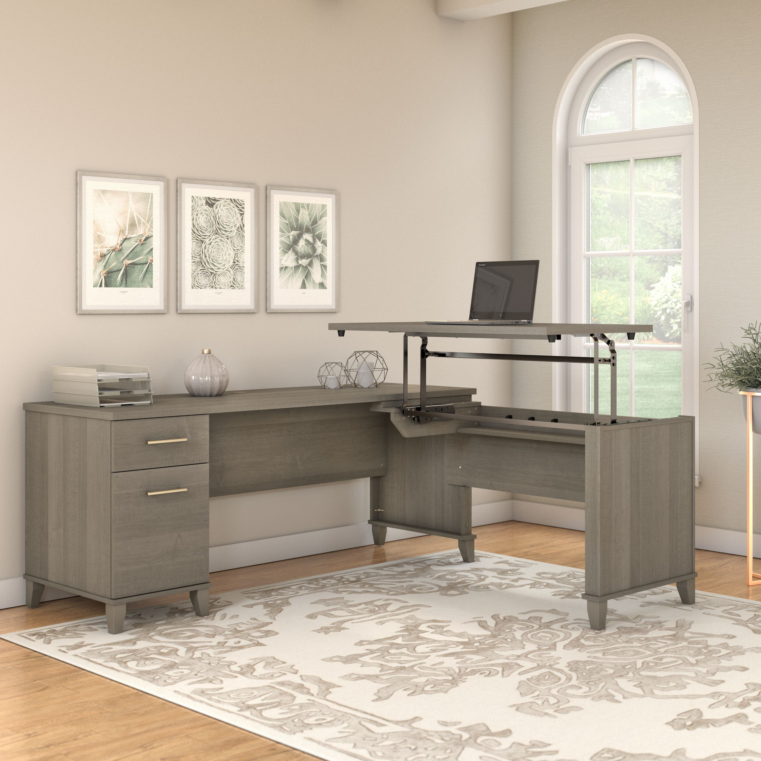 Shop Bush Furniture Somerset 72W 3 Position Sit to Stand L Shaped Desk 01 SET014AG #color_ash gray