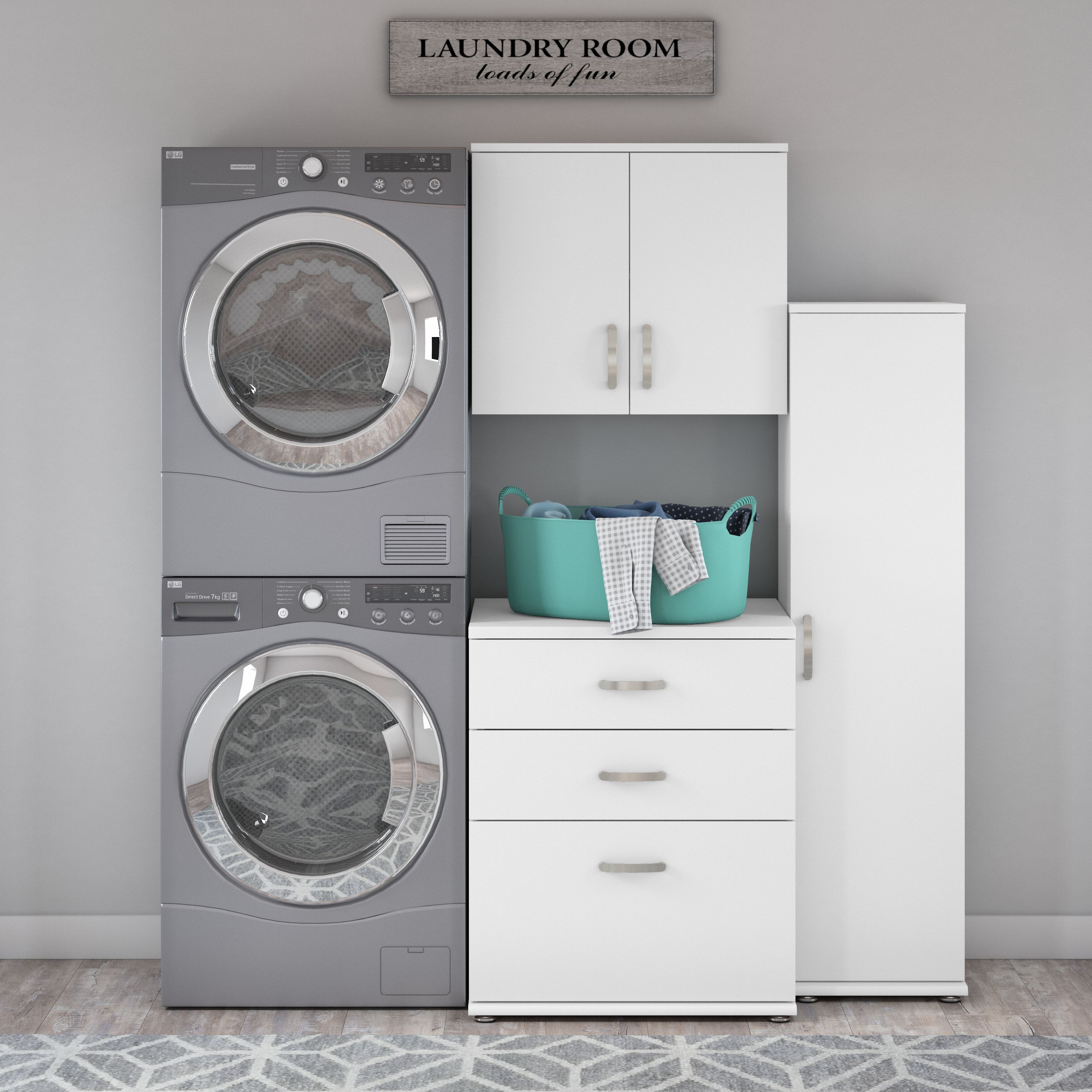 Shop Bush Business Furniture Universal 3 Piece Modular Laundry Room Storage Set with Floor and Wall Cabinets 01 LNS005WH #color_white