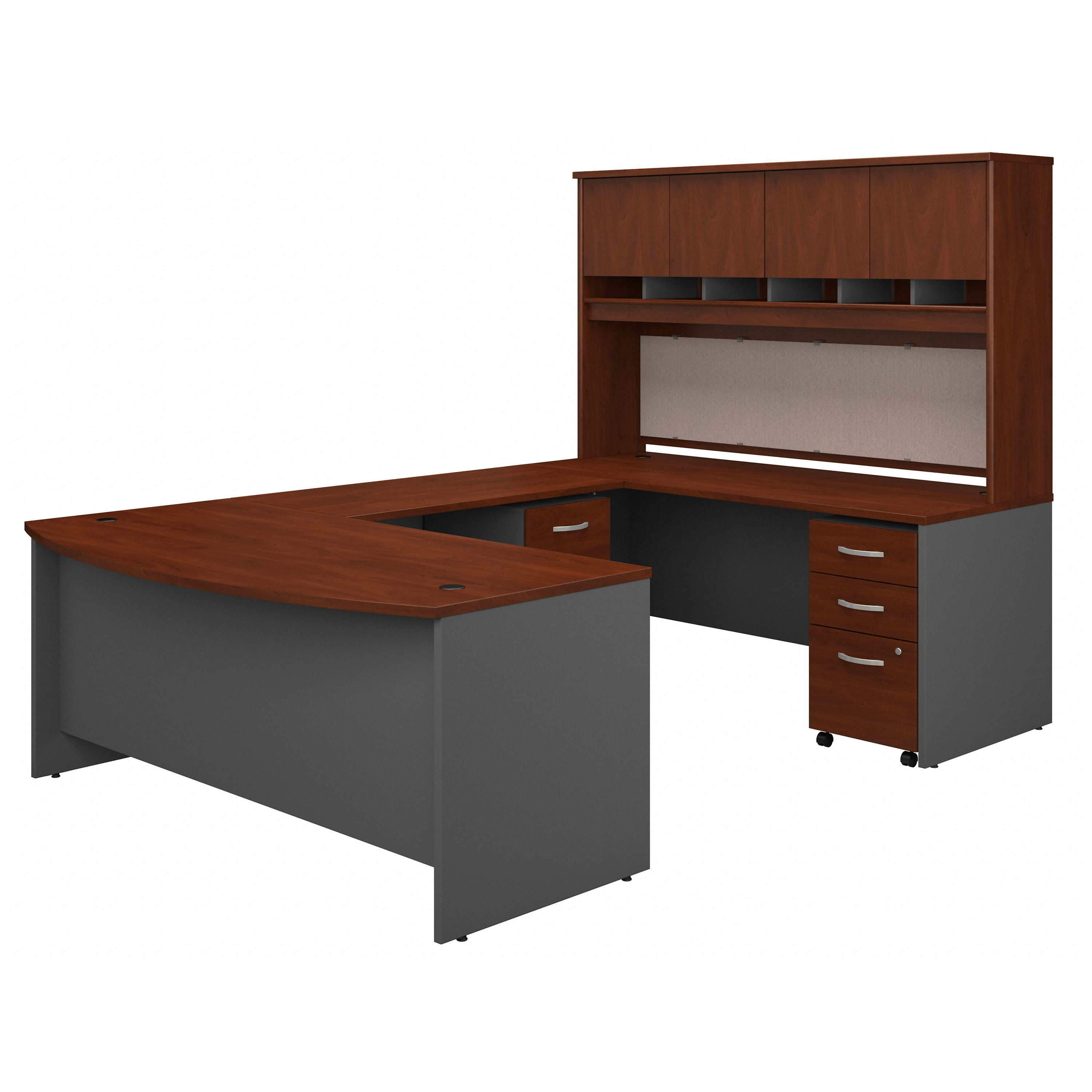 Shop Bush Business Furniture 72W Bow Front U Shaped Desk with Hutch and Storage 02 SRC095HCSU #color_hansen cherry/graphite gray
