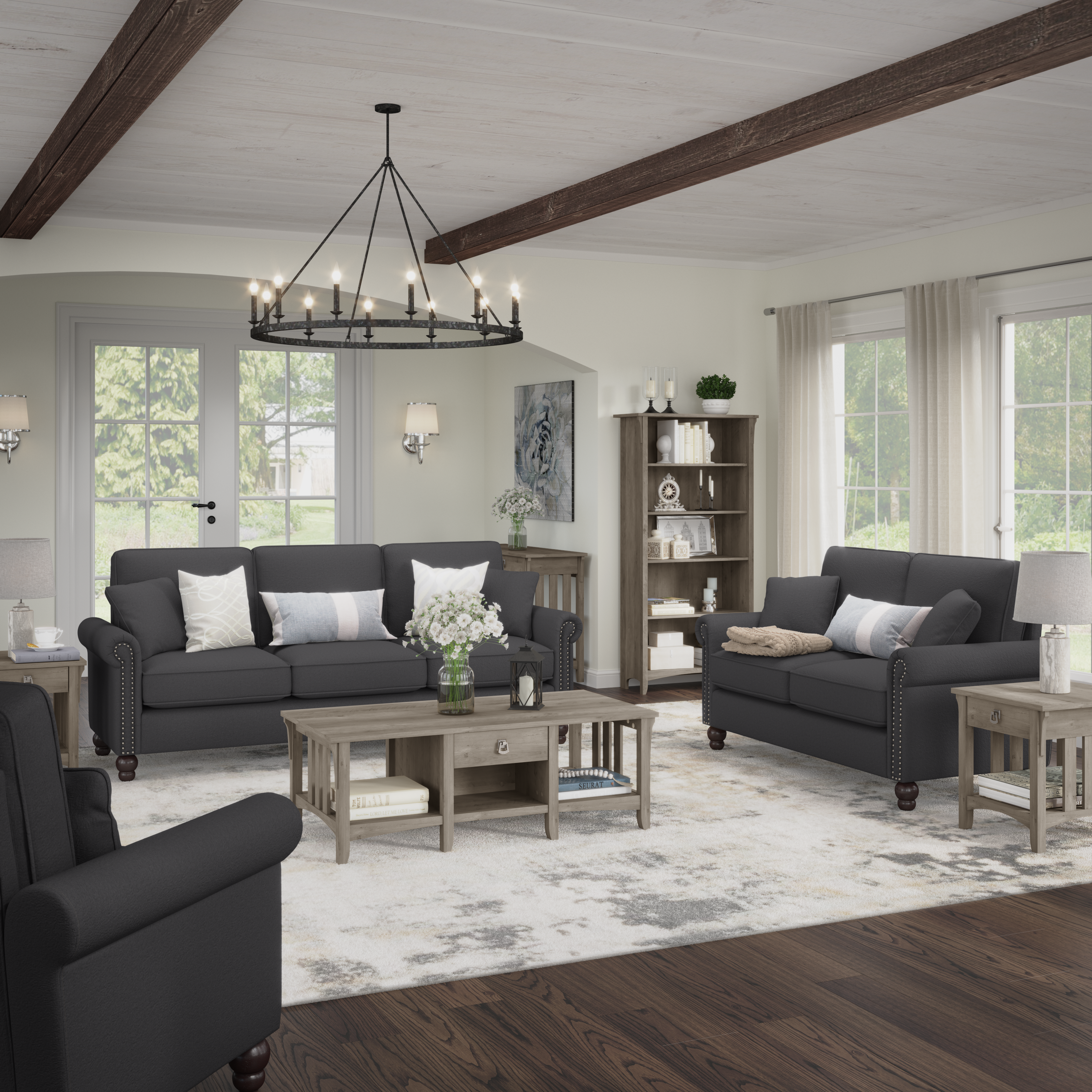Shop Bush Furniture Coventry Chaise Lounge with Arms 06 CVM41BCGH-03K #color_charcoal gray herringbone fabr