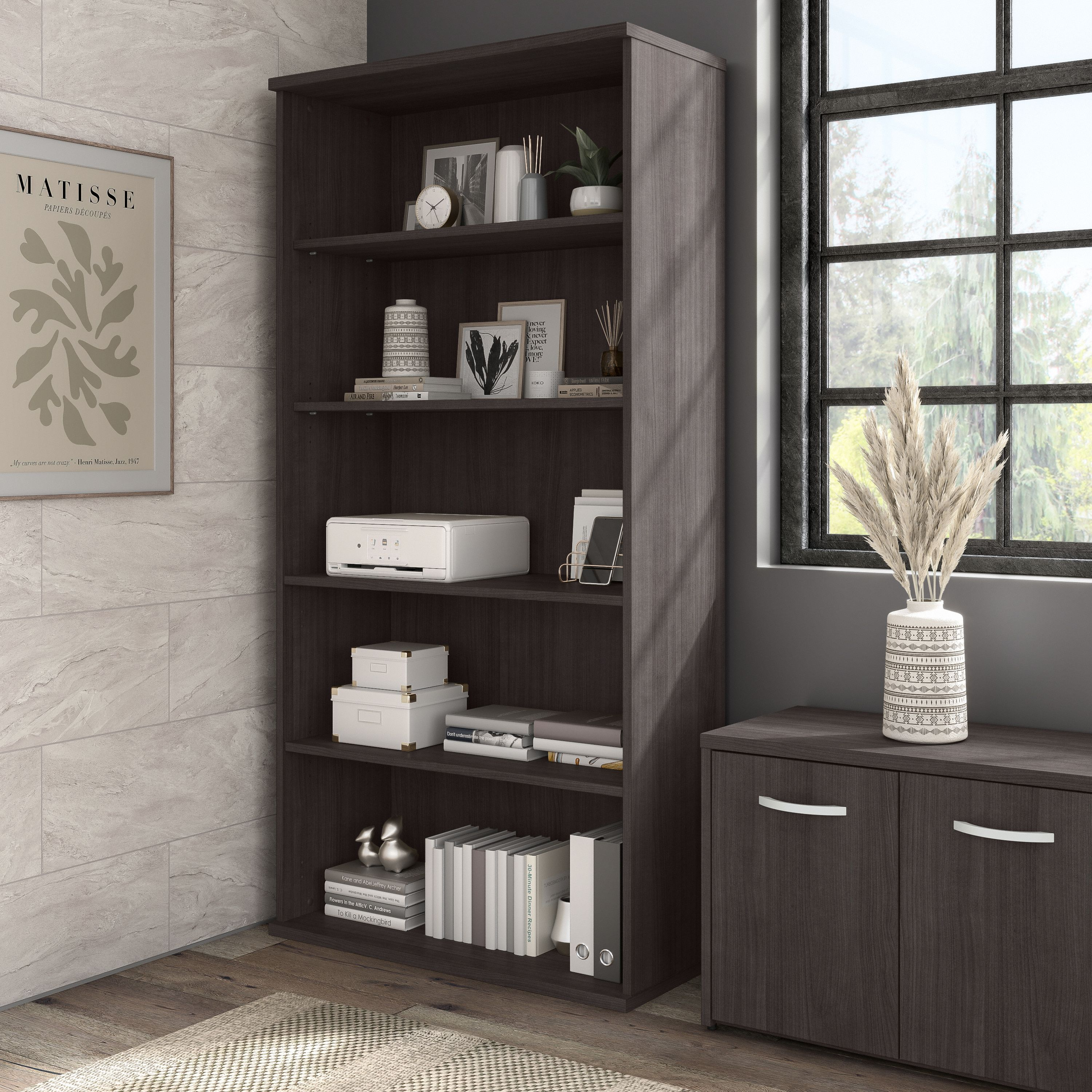 Shop Bush Business Furniture Hybrid Tall 5 Shelf Bookcase 01 HYB136SG-Z #color_storm gray