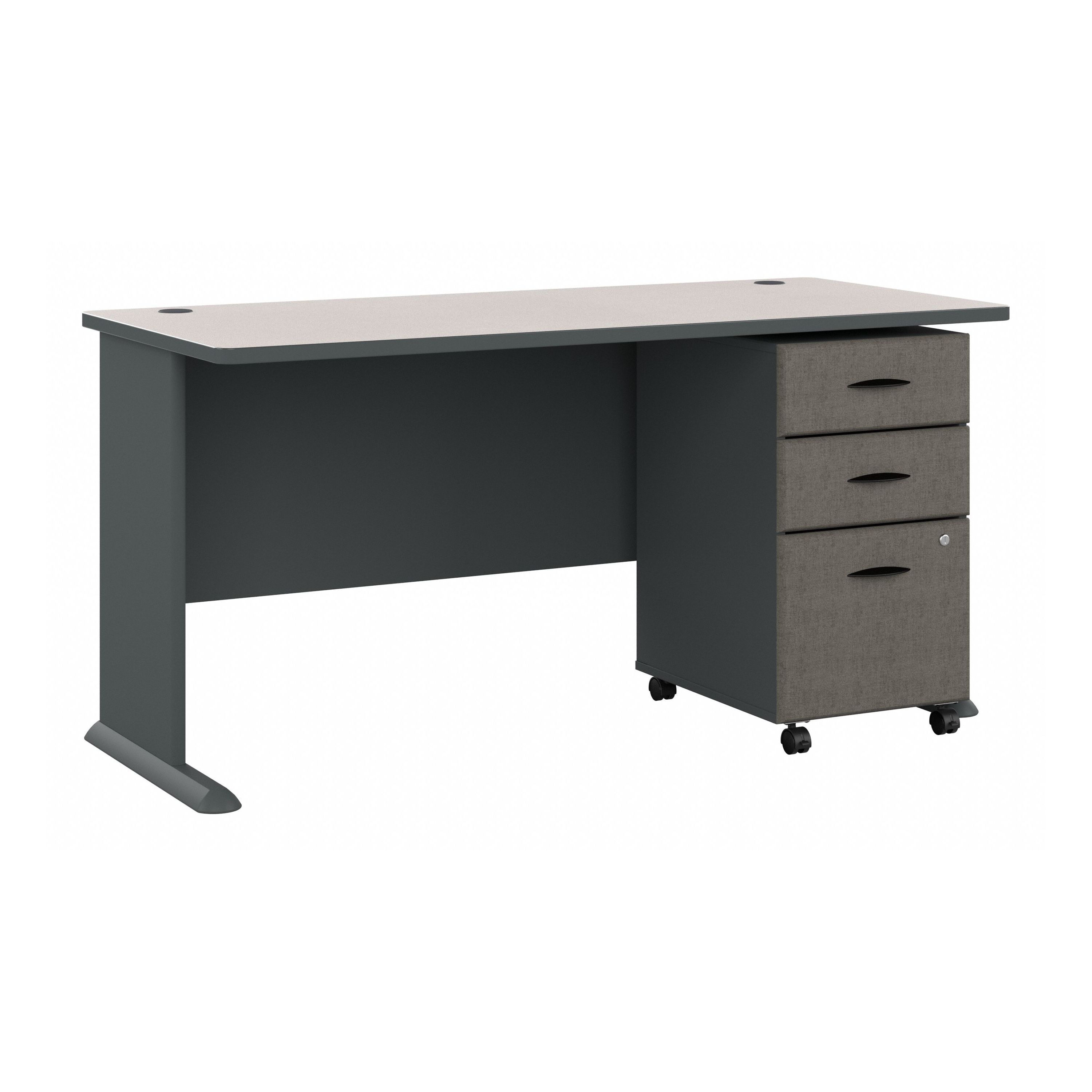Shop Bush Business Furniture Series A 60W Desk with Mobile File Cabinet 02 SRA003SLSU #color_slate/white spectrum