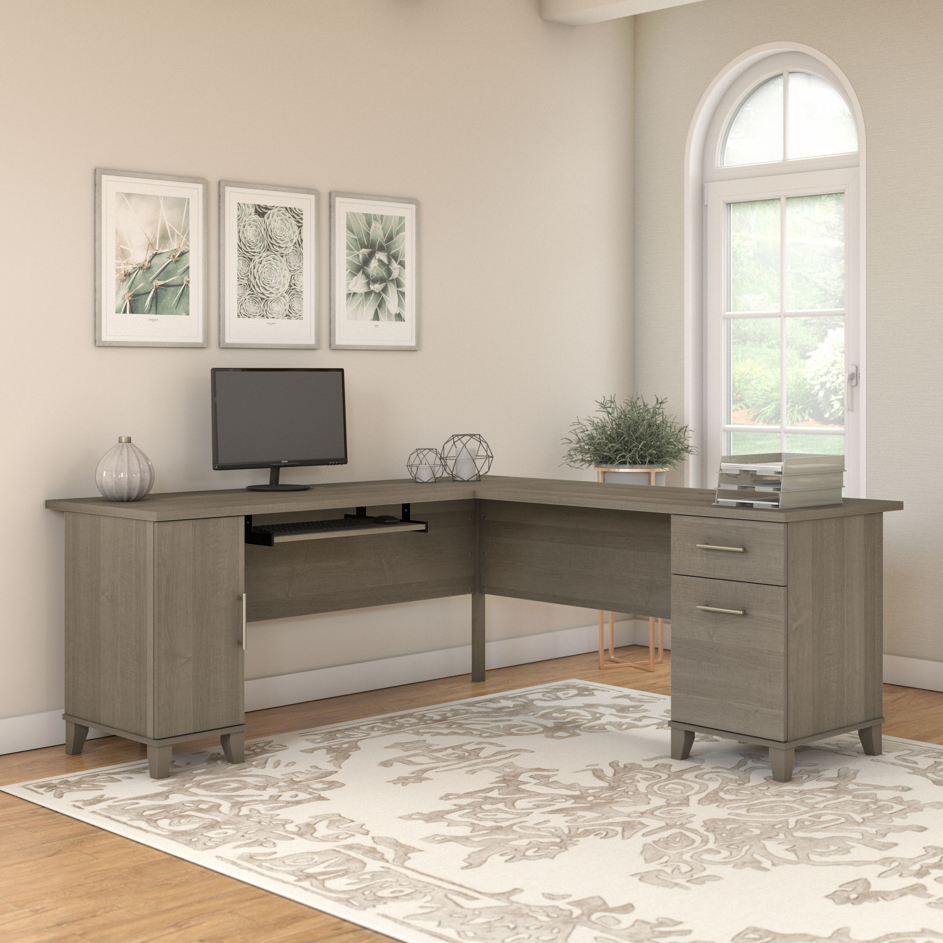 Shop Bush Furniture Somerset 72W L Shaped Desk with Storage 01 WC81610K #color_ash gray