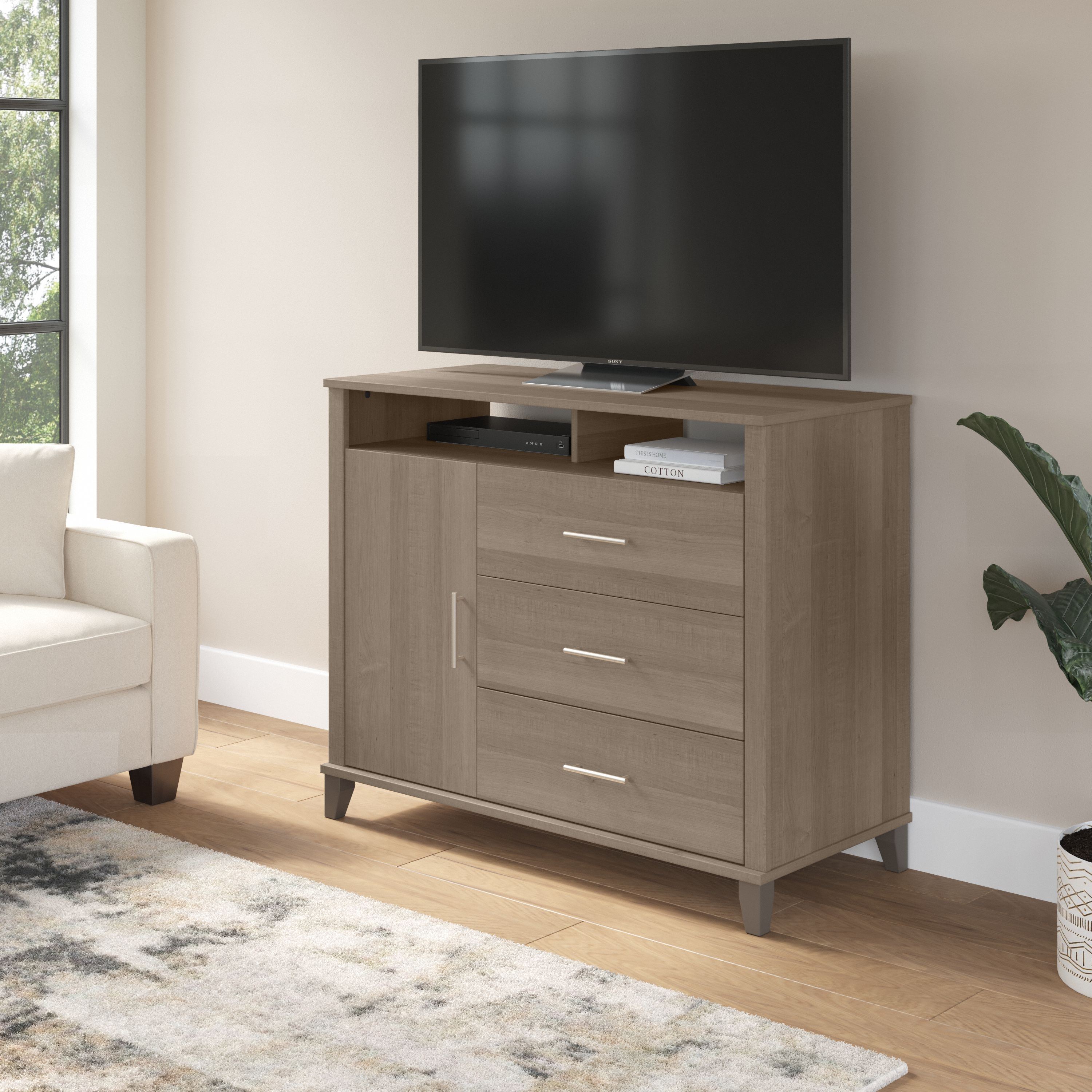 Shop Bush Furniture Somerset Tall TV Stand with Storage 01 STV148AGK-Z #color_ash gray