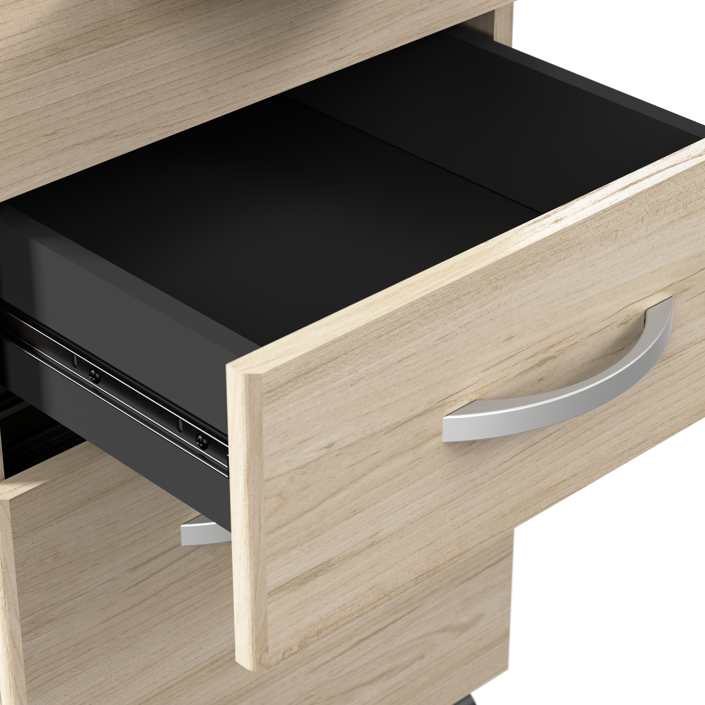 Shop Bush Business Furniture Arrive 72W x 72D L Shaped Reception Desk with Counter and Mobile File Cabinet 04 ARV010NE #color_natural elm