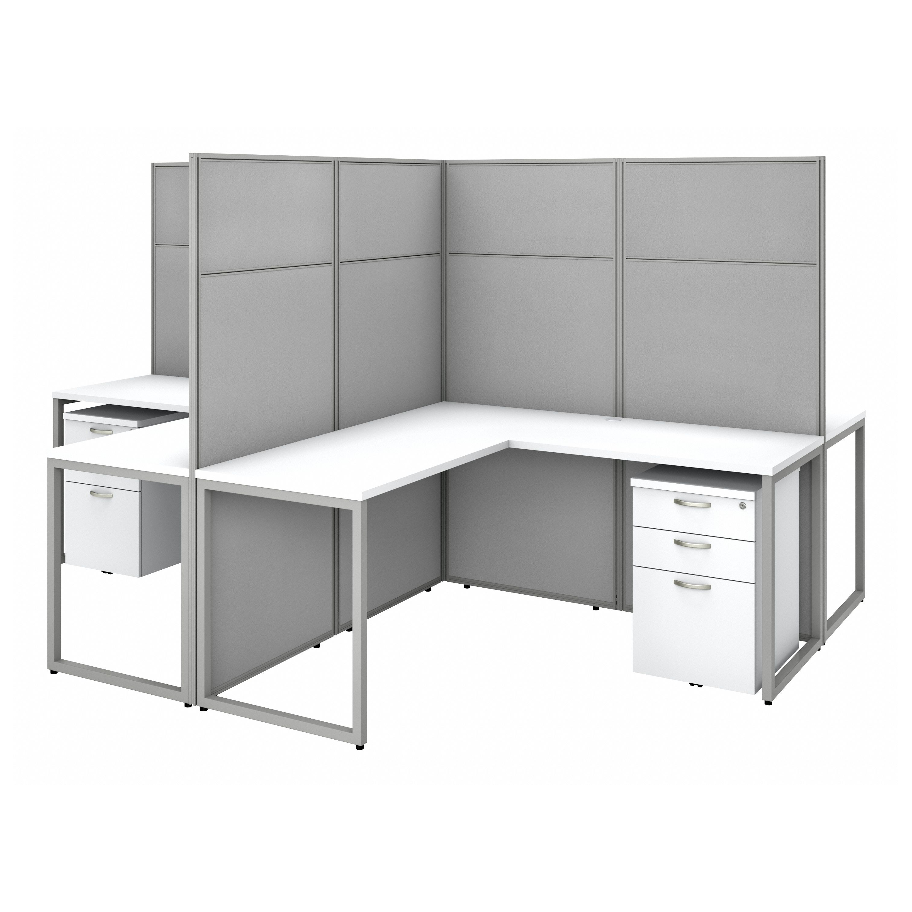 Shop Bush Business Furniture Easy Office 60W 4 Person L Shaped Cubicle Desk with Drawers and 66H Panels 02 EODH76SWH-03K #color_pure white/silver gray fabric