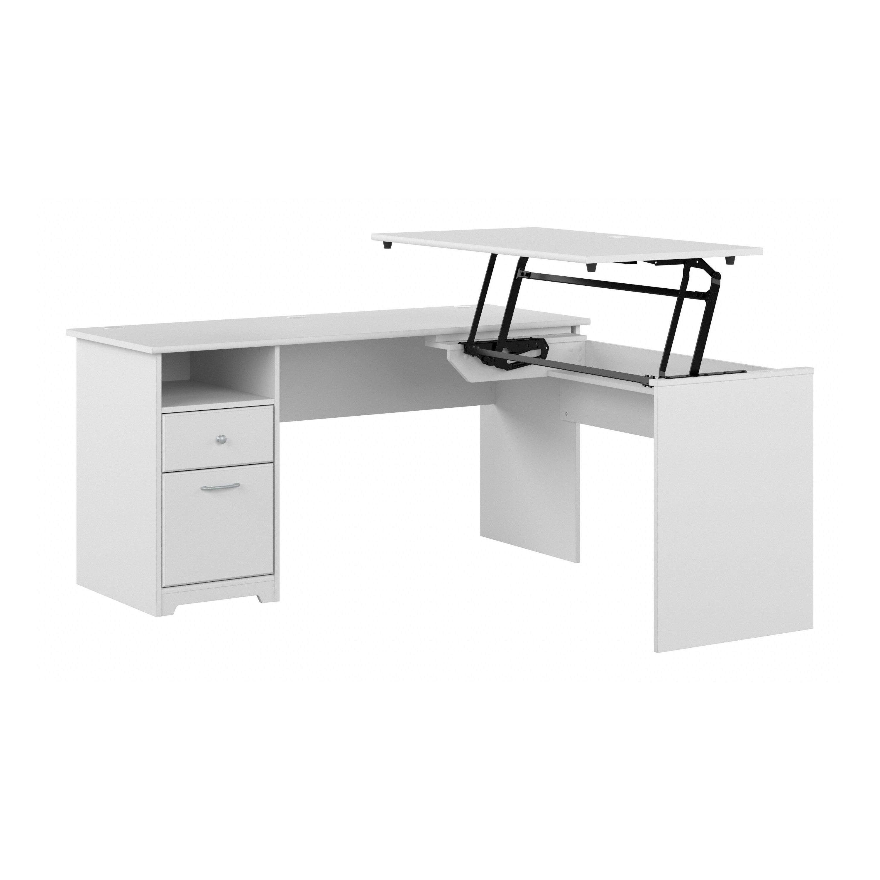 Shop Bush Furniture Cabot 60W 3 Position Sit to Stand L Shaped Desk 02 CAB043WHN #color_white