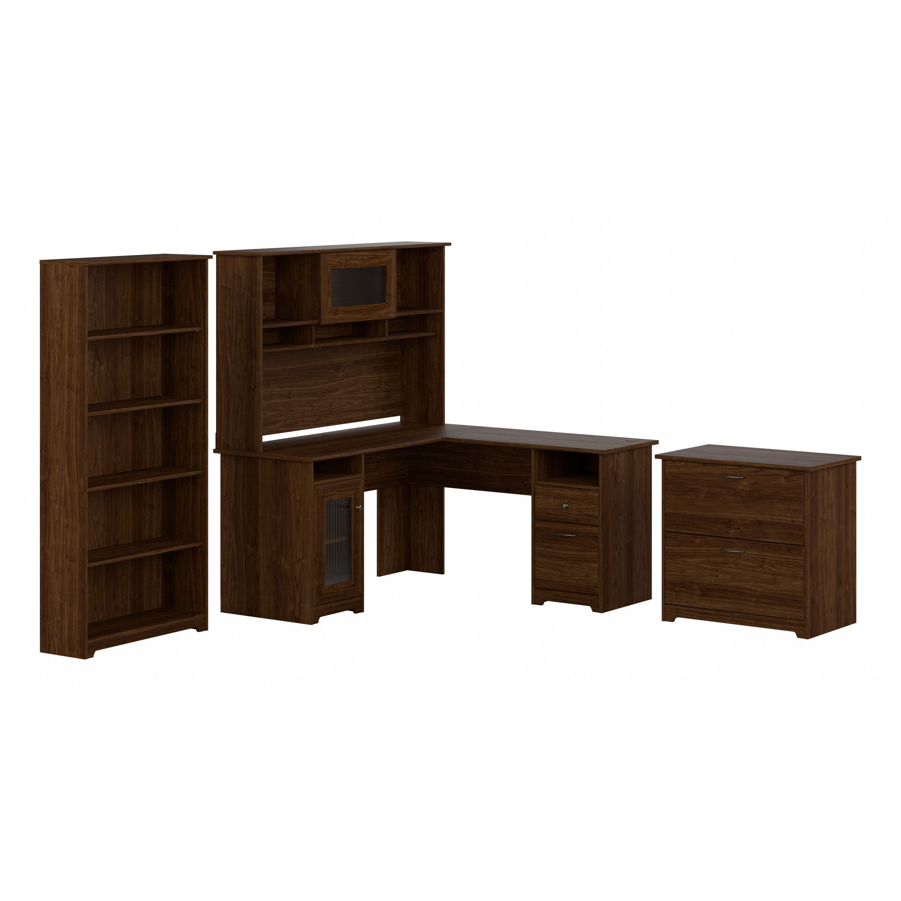 Shop Bush Furniture Cabot 60W L Shaped Computer Desk with Hutch, File Cabinet and Bookcase 02 CAB010MW #color_modern walnut