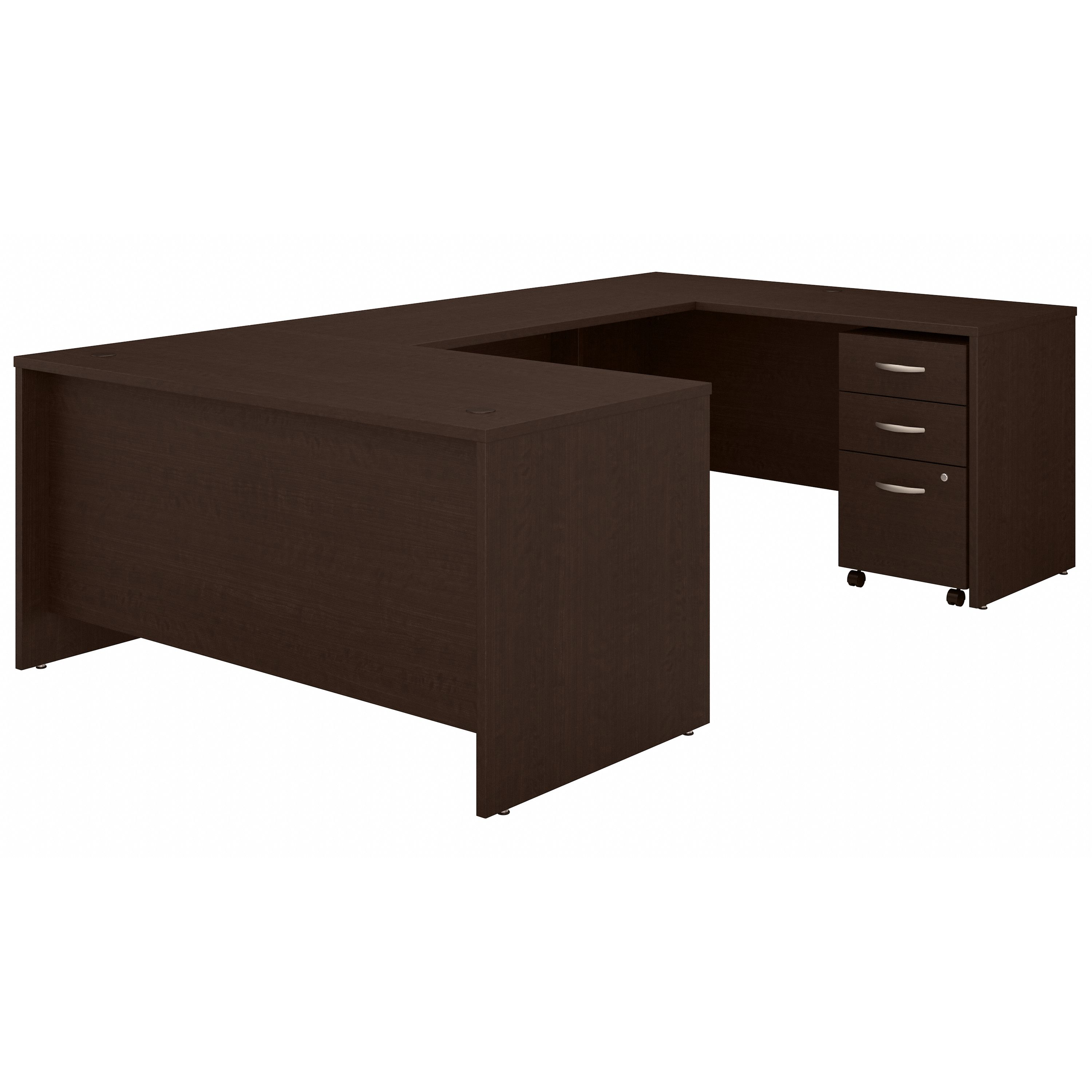 Shop Bush Business Furniture Series C 60W U Shaped Desk with 3 Drawer Mobile File Cabinet 02 SRC148MRSU #color_mocha cherry